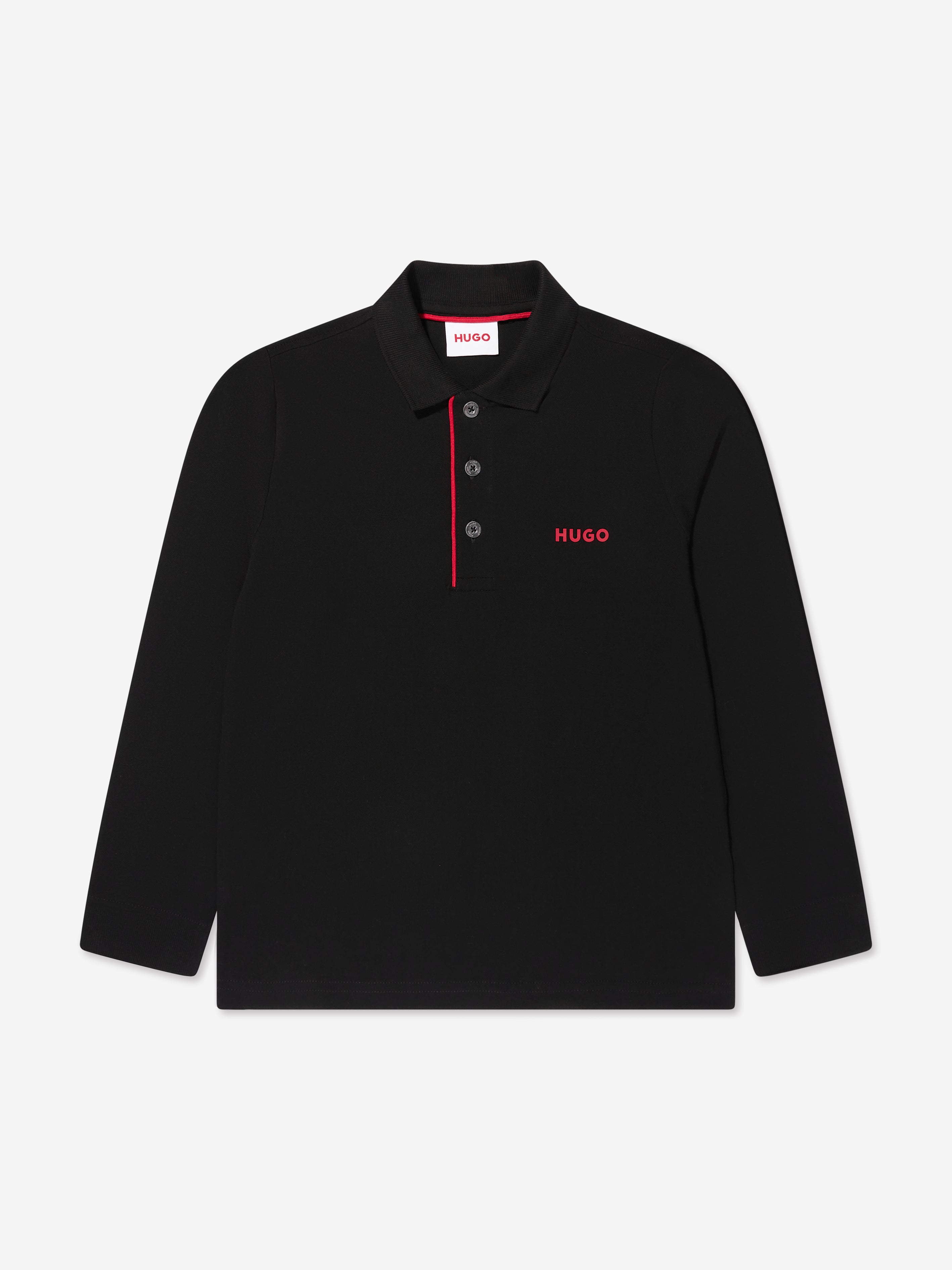 Hugo Boys Long Sleeve Polo Shirt in Black