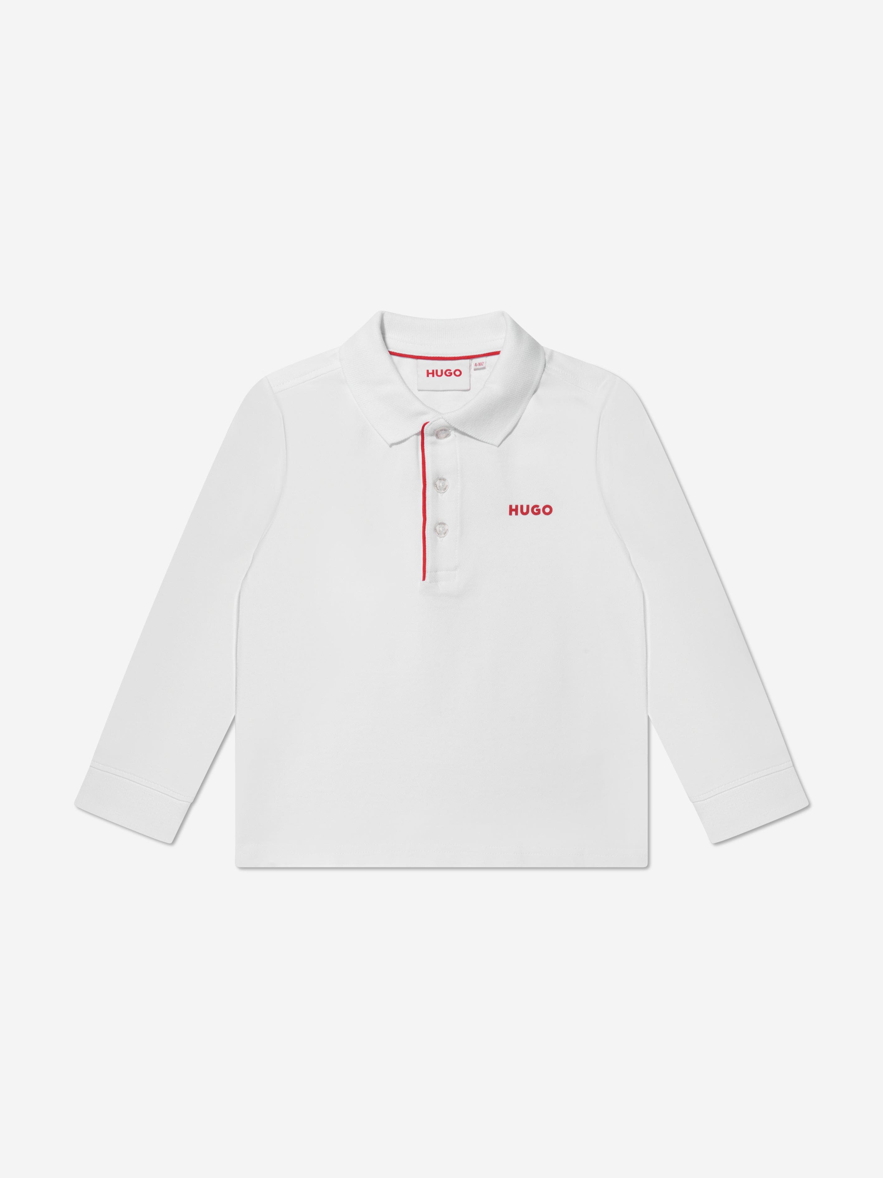 Hugo Boys Long Sleeve Polo Shirt in White