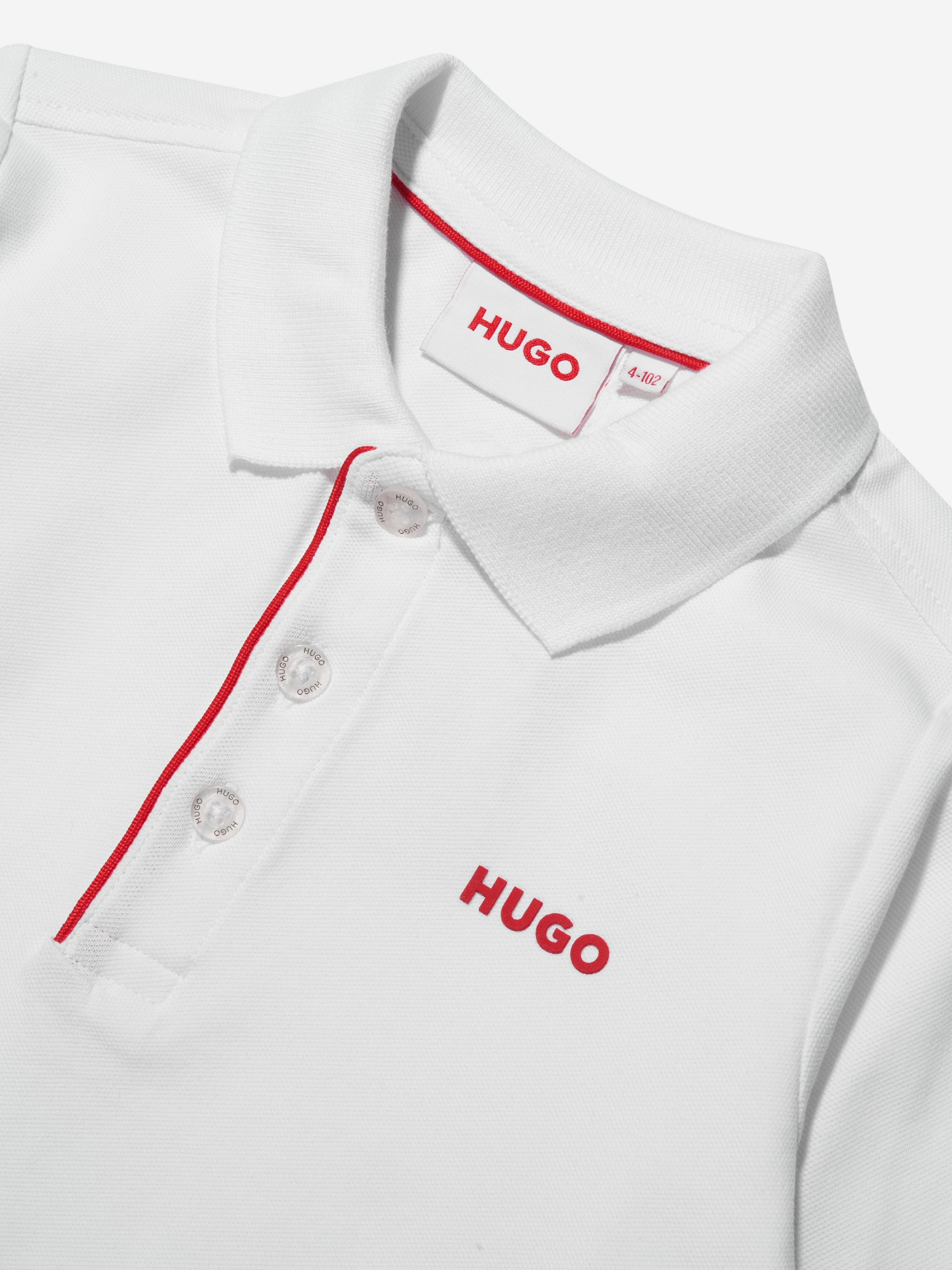 Hugo Boys Long Sleeve Polo Shirt in White