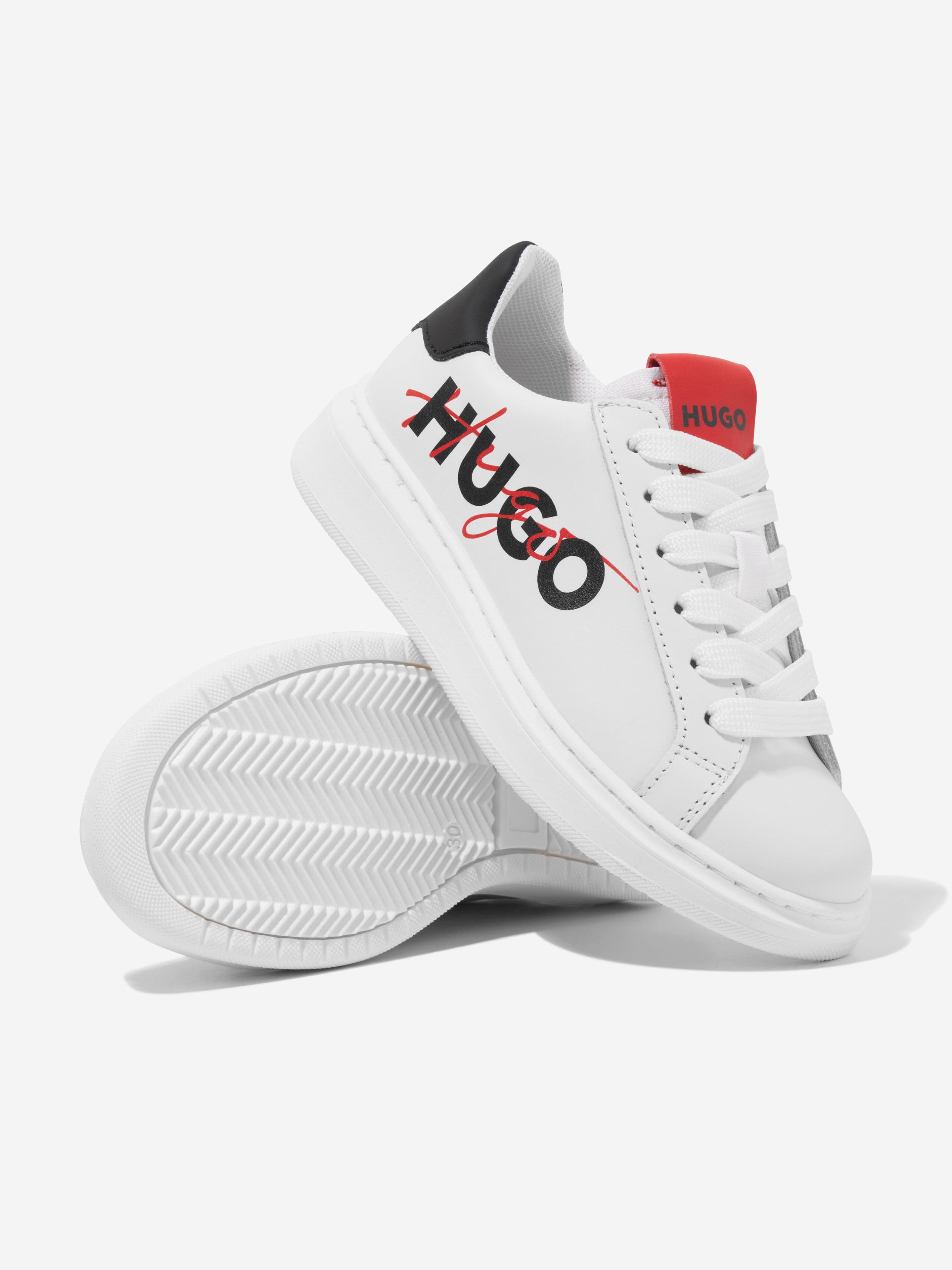 Hugo Boys Leather Logo Trainers in White