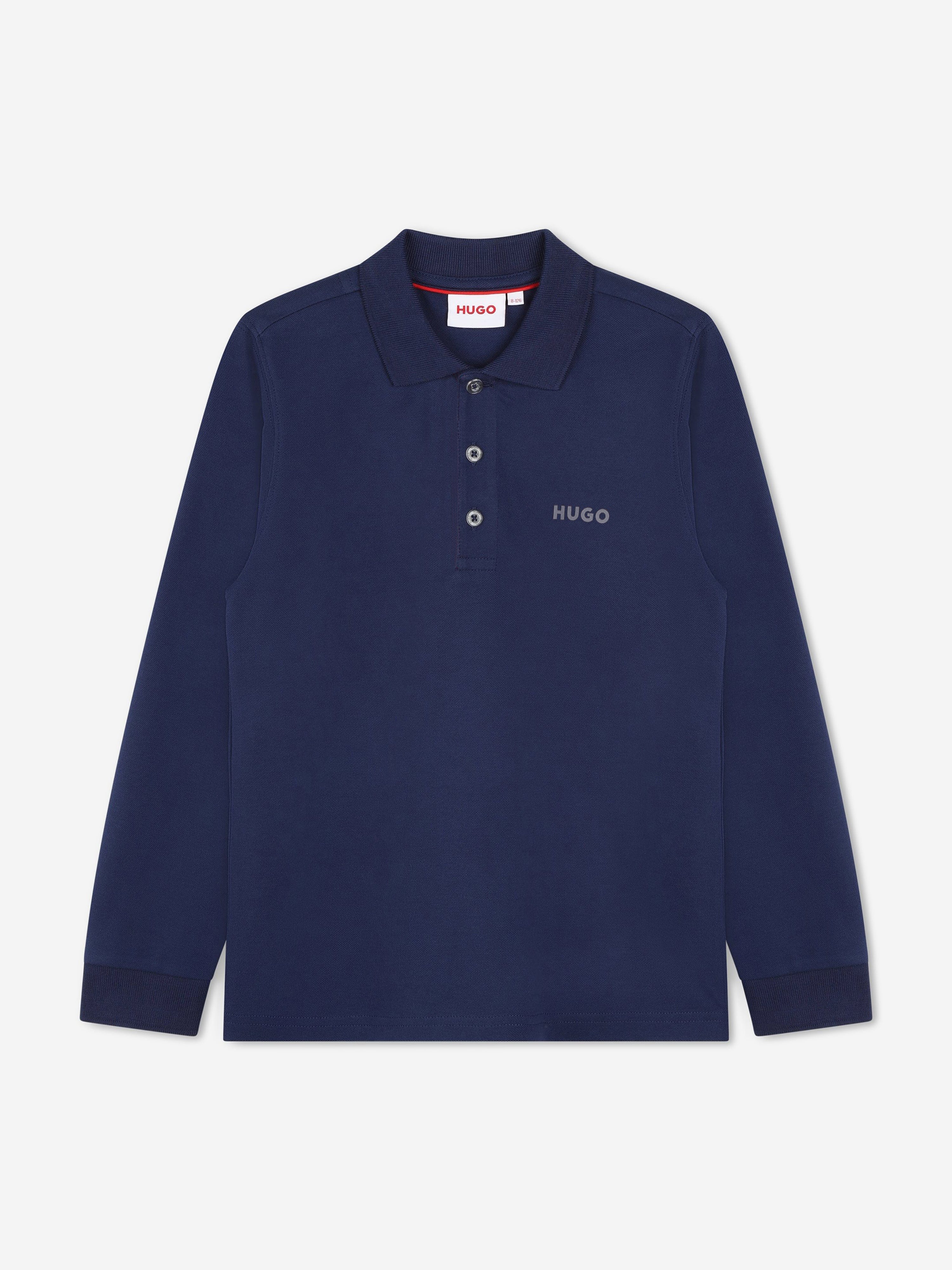 Hugo Boys Long Sleeve Polo Shirt in Blue