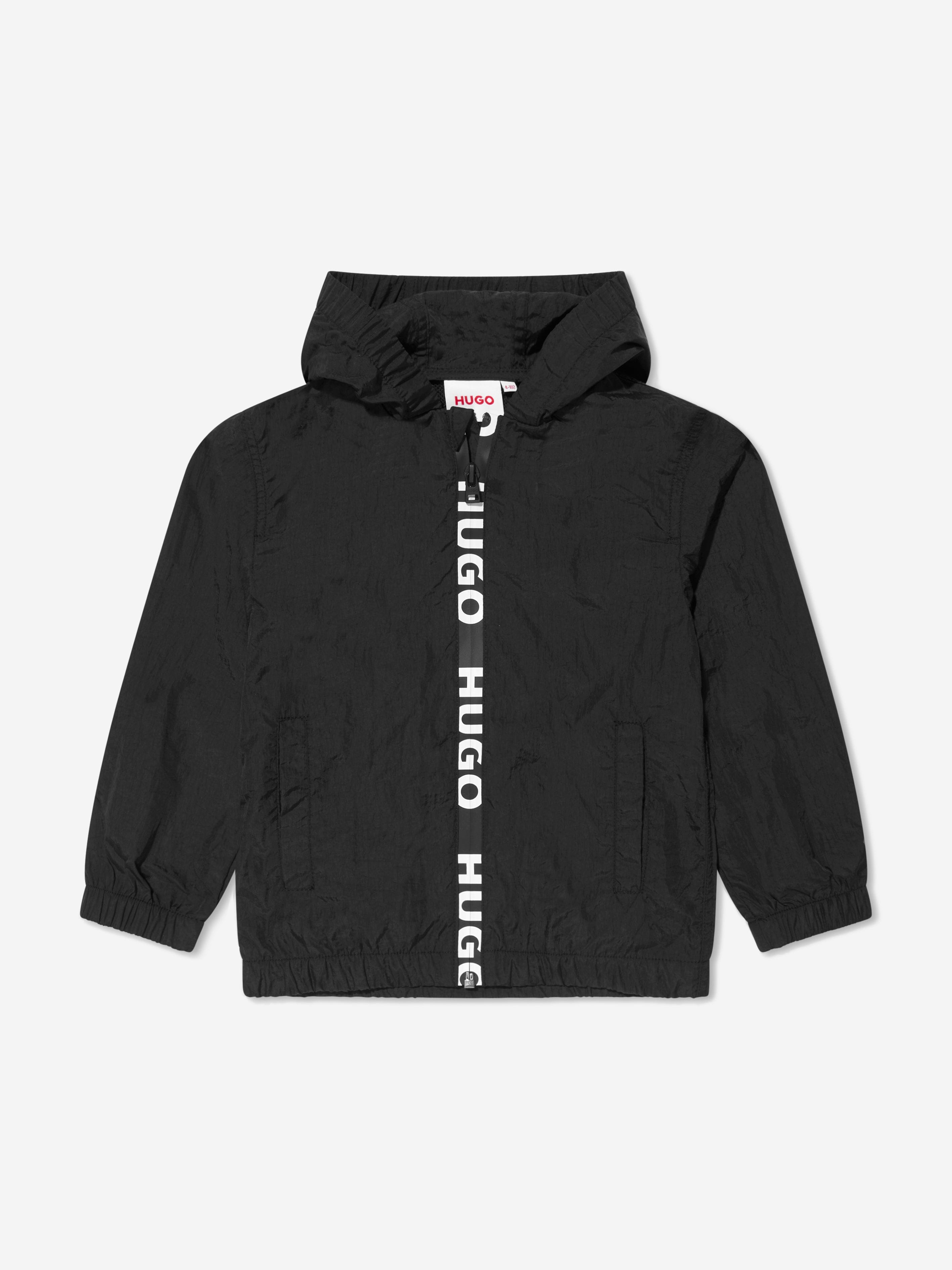 Hugo Boys Logo Hooded Windbreaker in Black