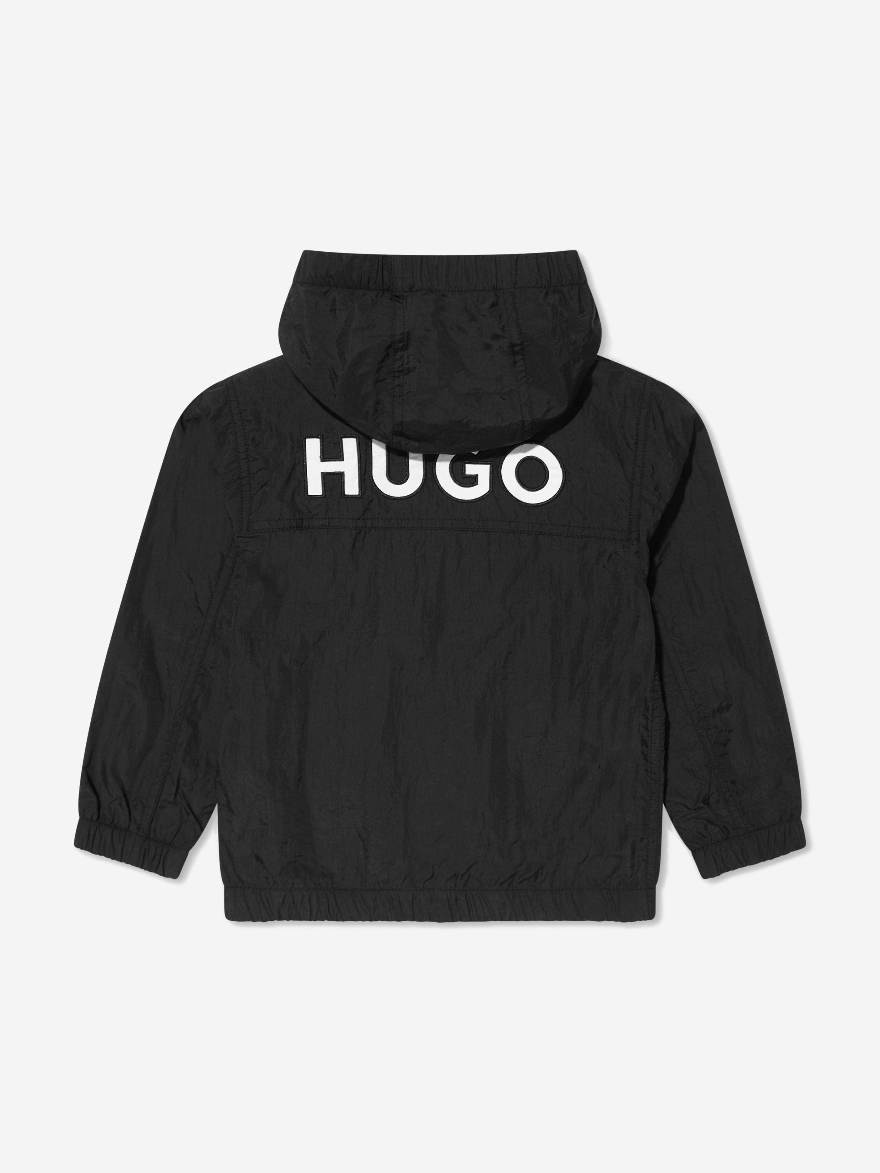 Hugo Boys Logo Hooded Windbreaker in Black