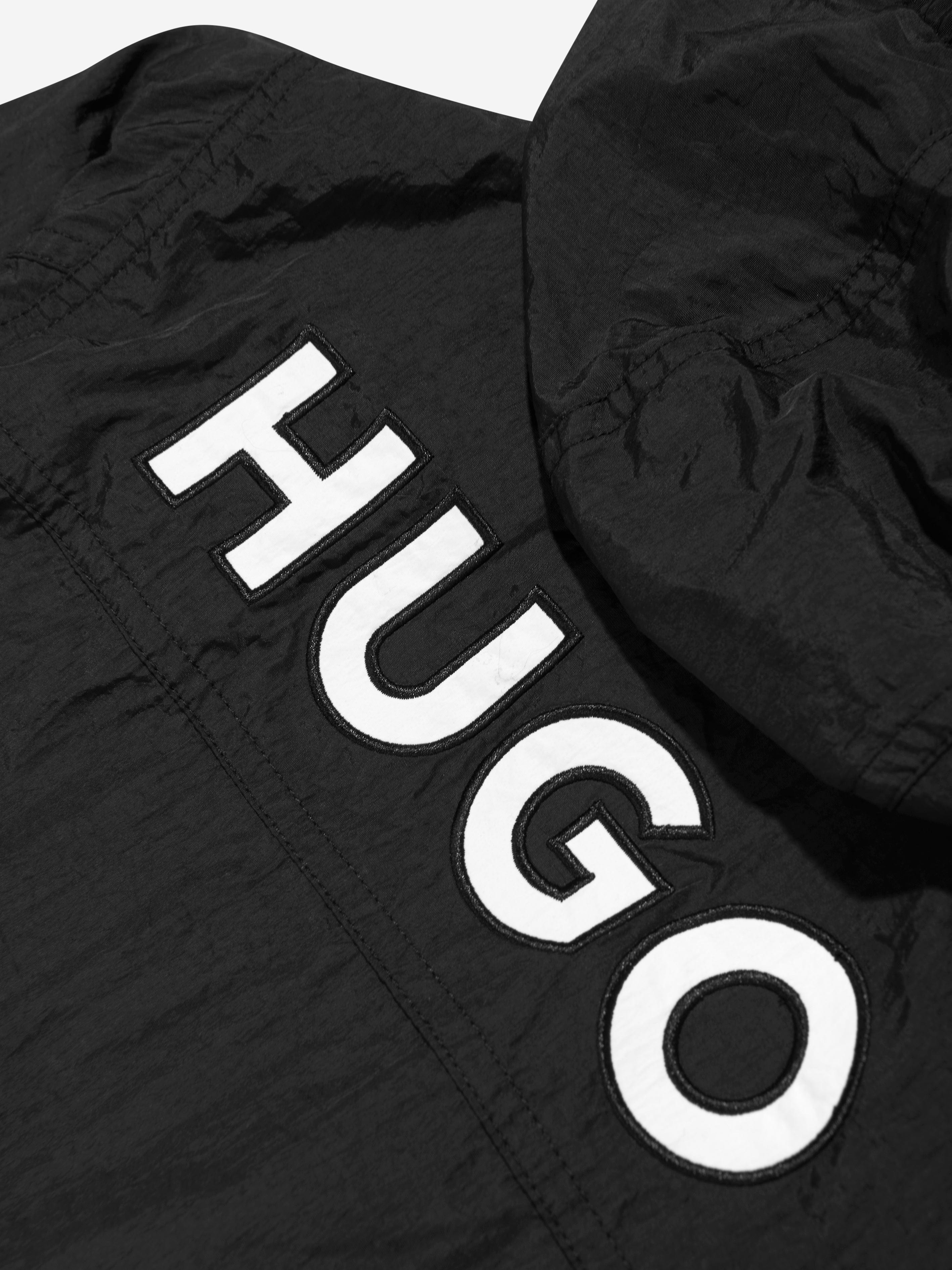 Hugo Boys Logo Hooded Windbreaker in Black