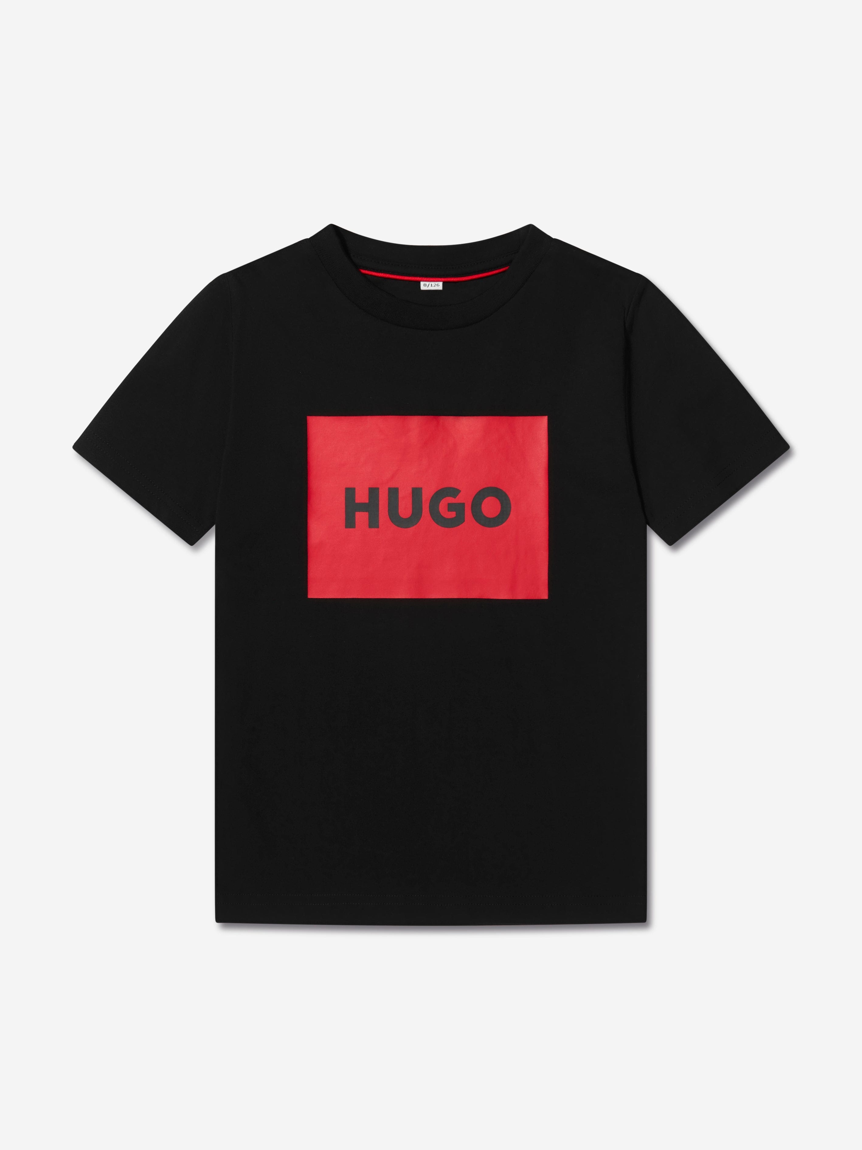 Hugo Boys Organic Cotton Logo Print T-Shirt in Black