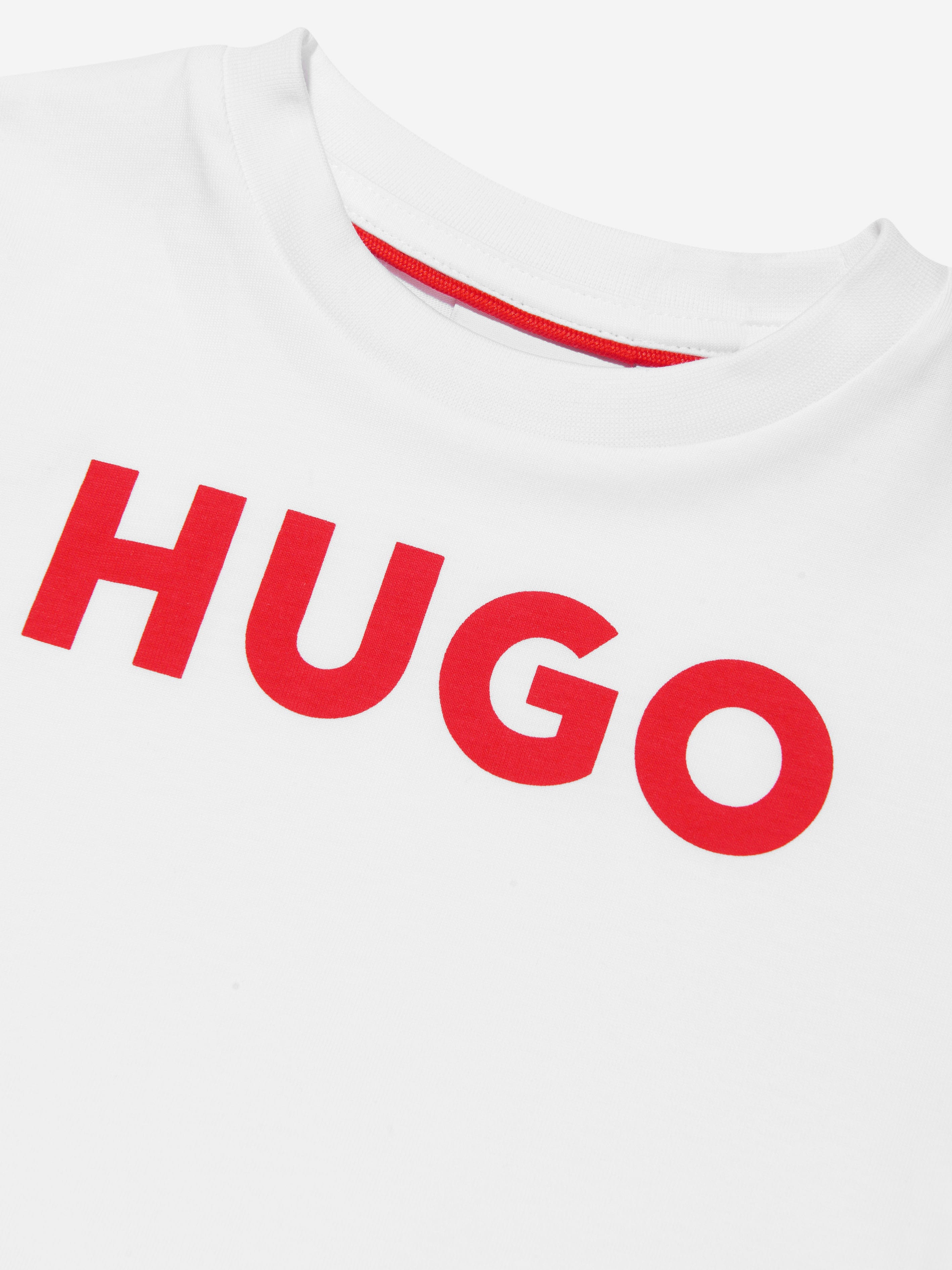 Hugo Boys Organic Cotton Logo Print T-Shirt in White