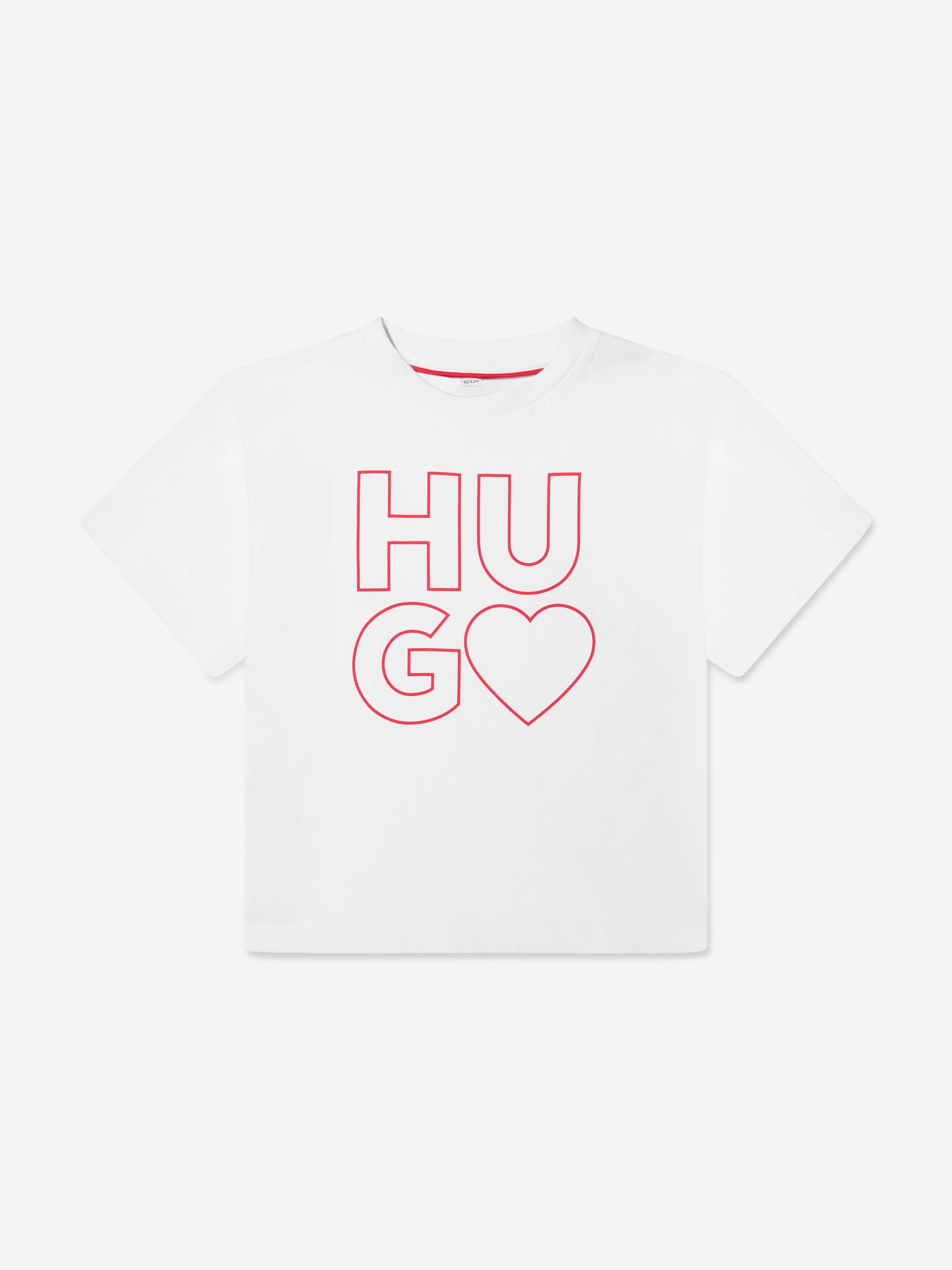 Hugo Girls Organic Cotton Logo Print T-Shirt in White