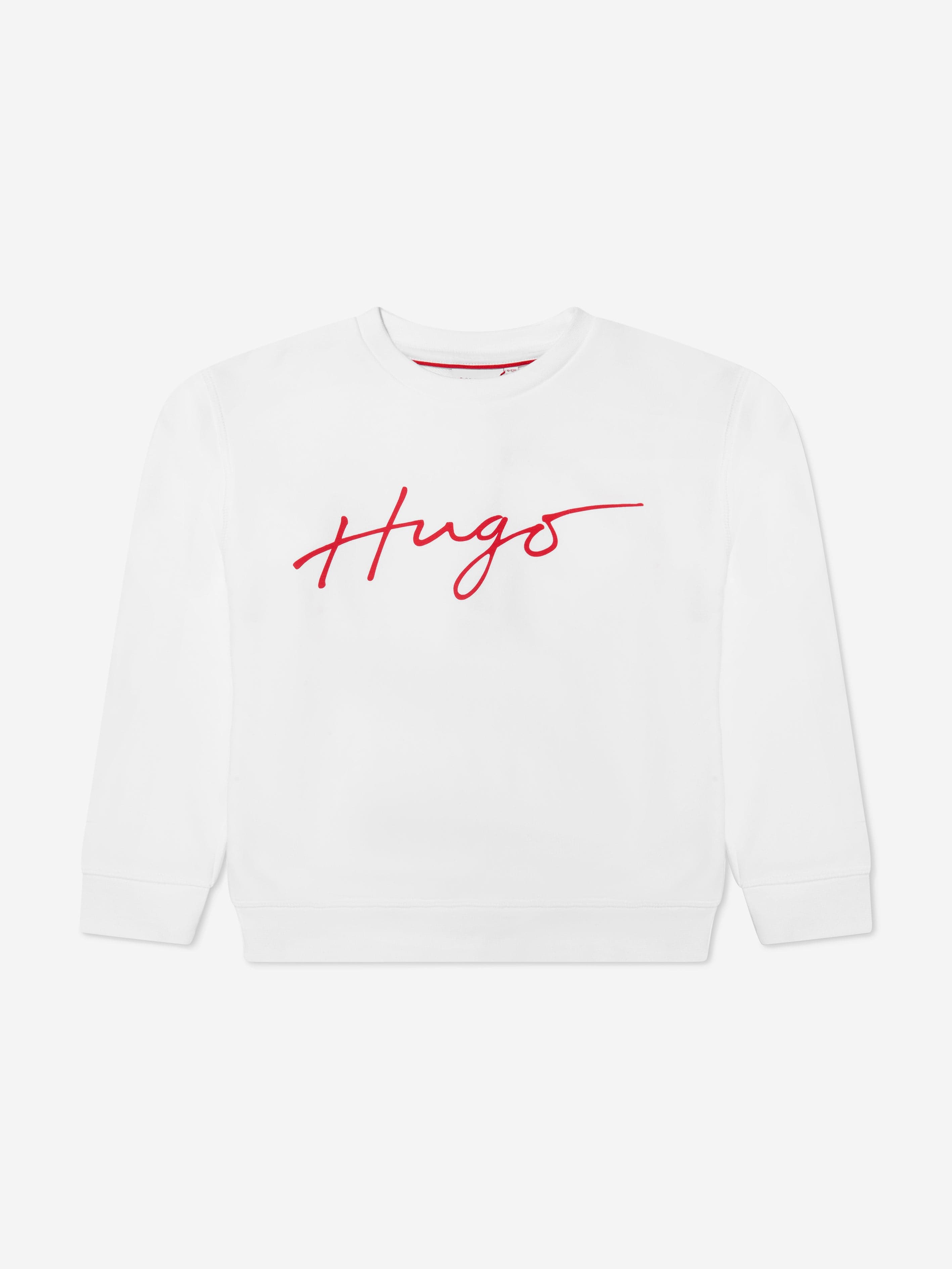 Hugo Boys Organic Cotton Logo Print Sweatshirt in White