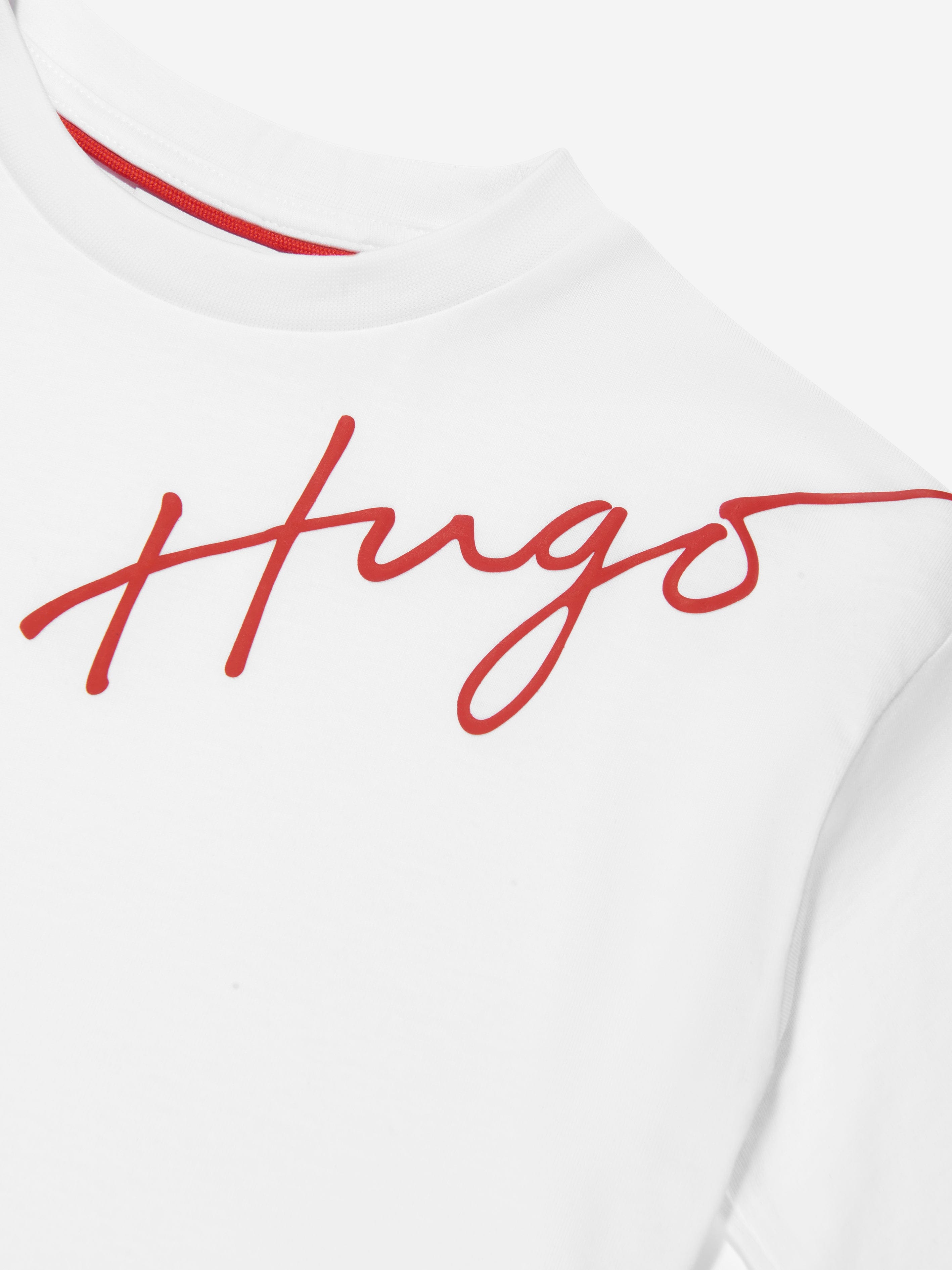 Hugo Boys Organic Cotton Logo Print T-Shirt in White