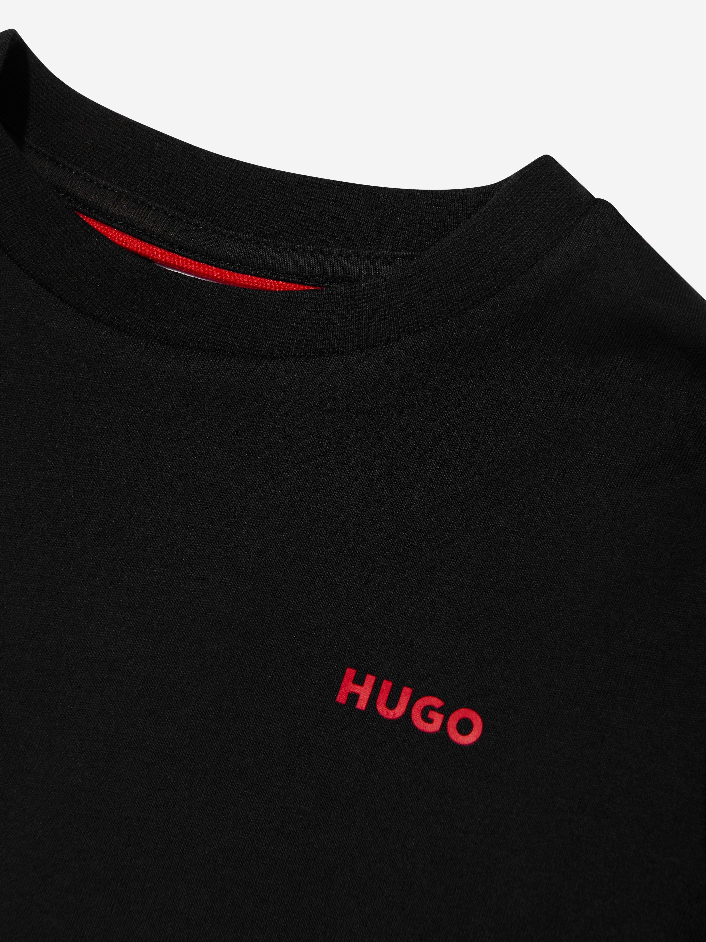 Hugo Boys Organic Cotton Logo Print T-Shirt in Black