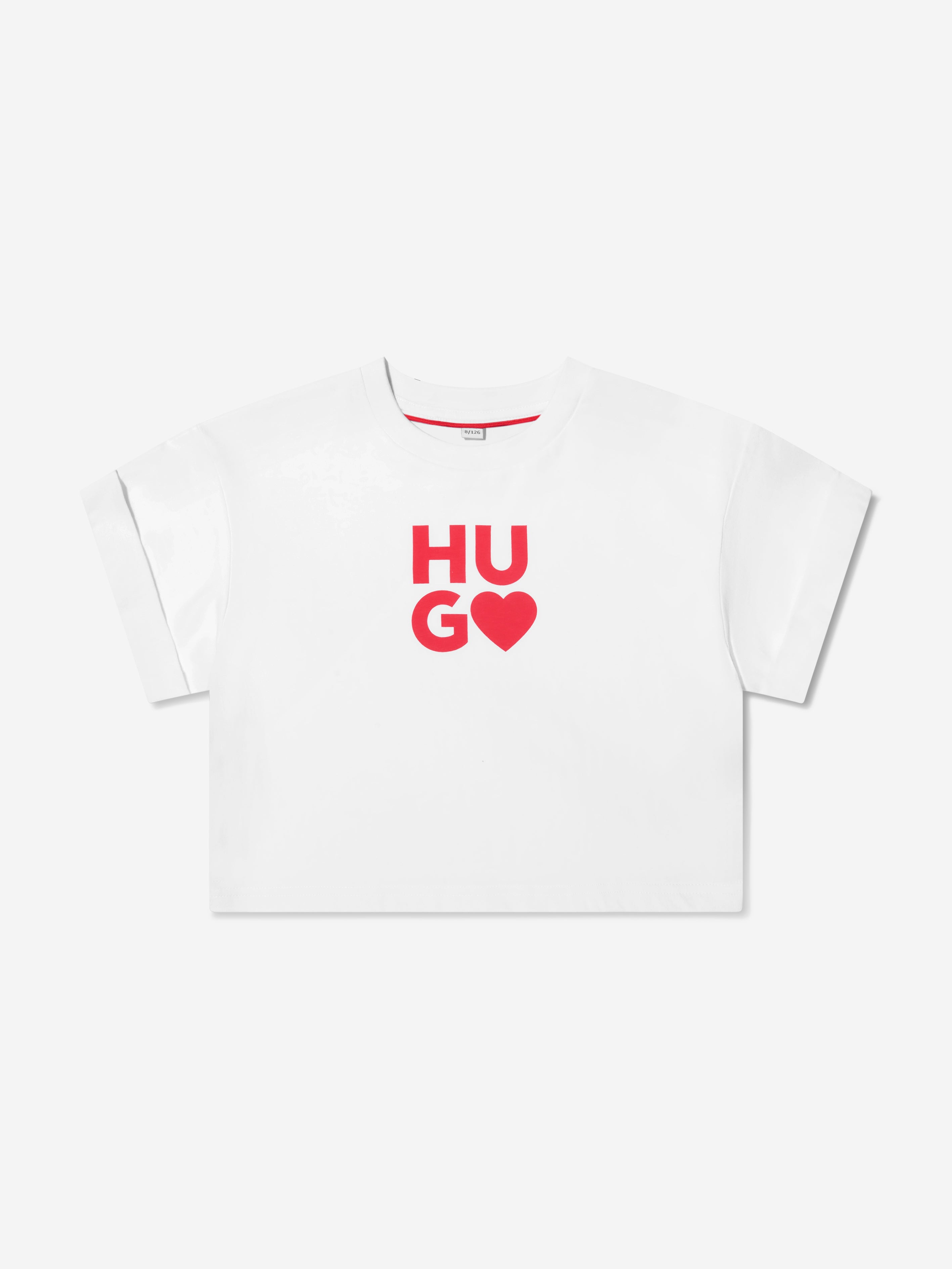 Hugo Girls Organic Cotton Cropped Logo T-Shirt in White