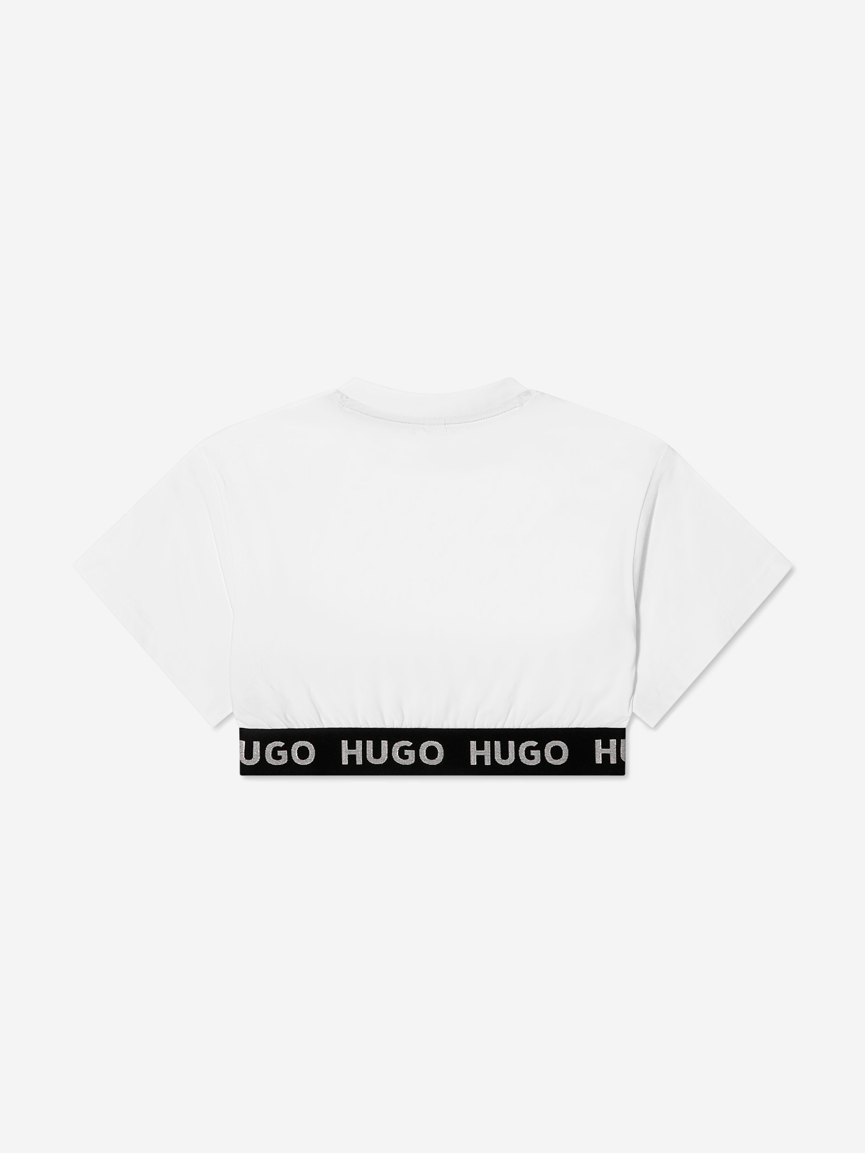 Hugo Girls Organic Cotton Cropped Logo Top in White