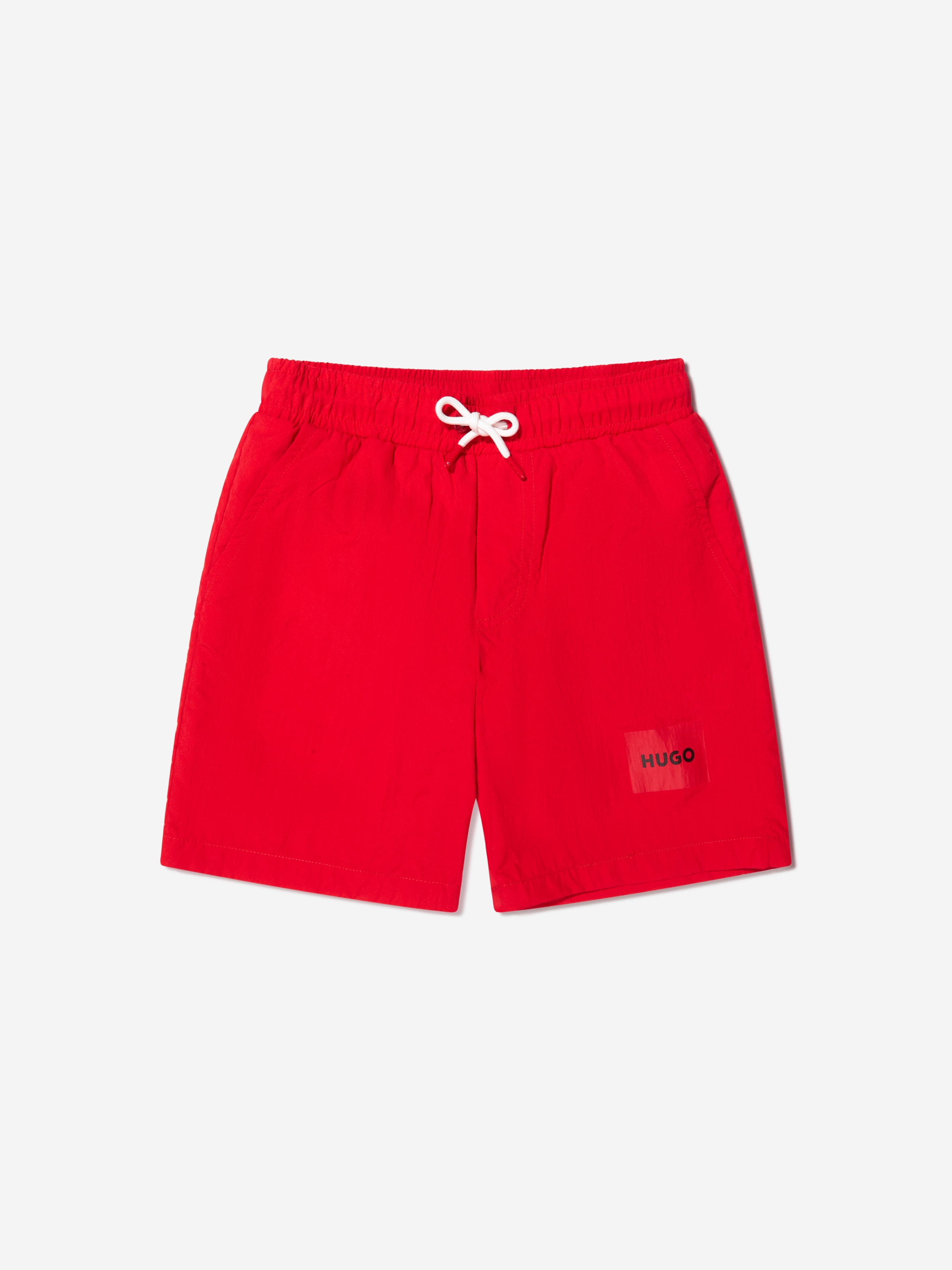 Hugo Boys Logo Swim Shorts in Red