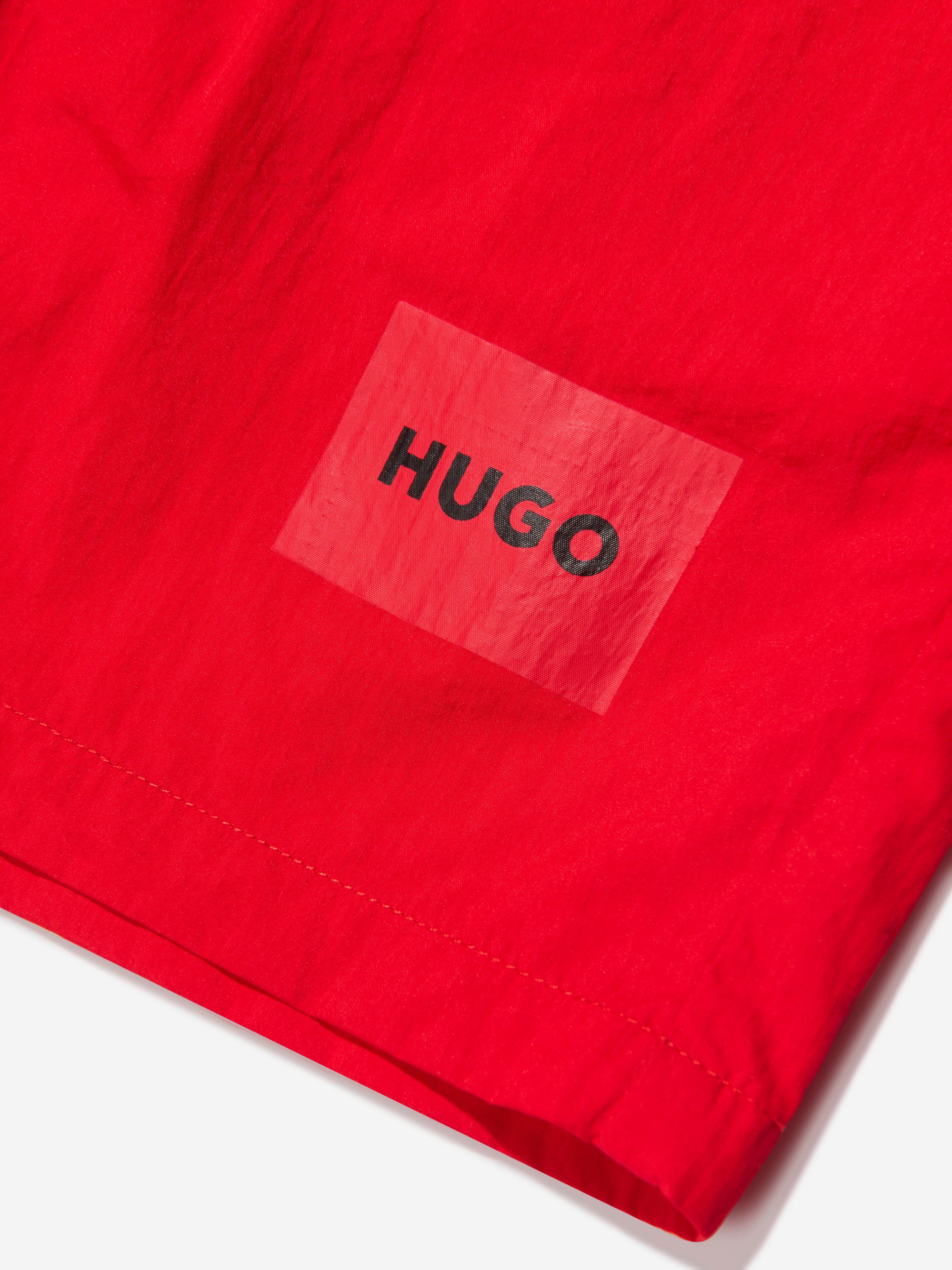 Hugo Boys Logo Swim Shorts in Red