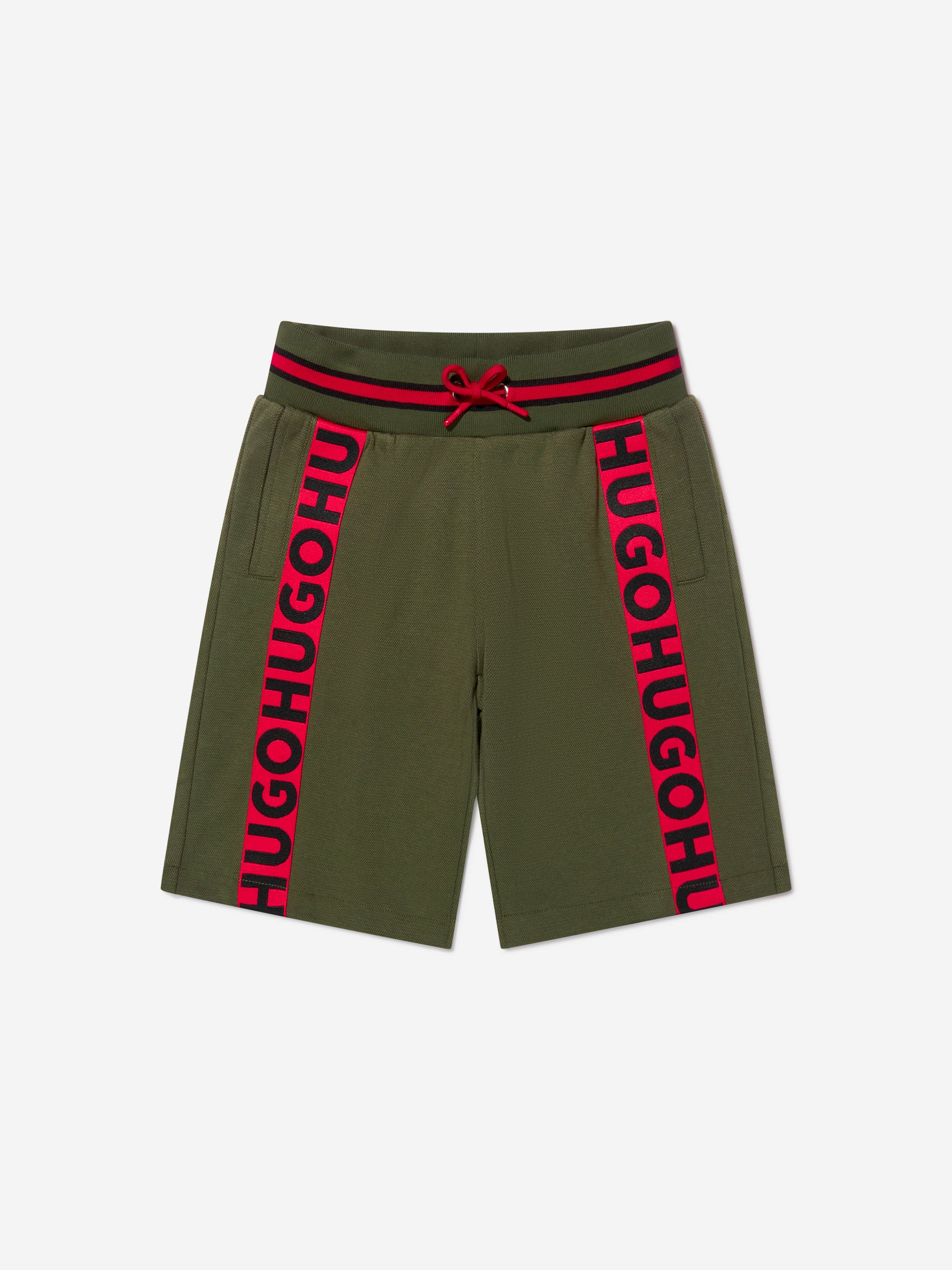 Hugo Boys Pique Logo Shorts in Khaki