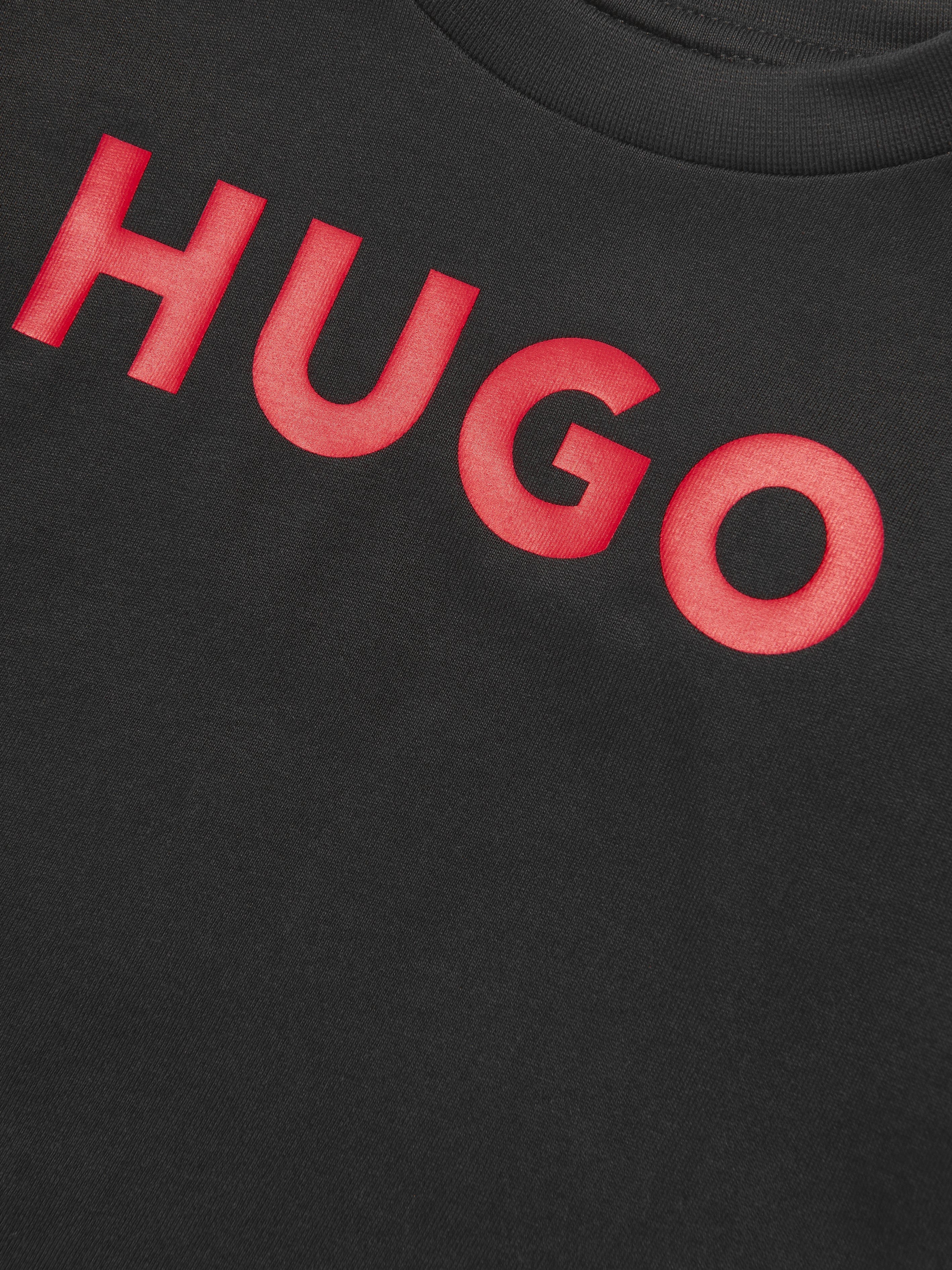 Hugo Boys Organic Cotton Logo Print T-Shirt in Black