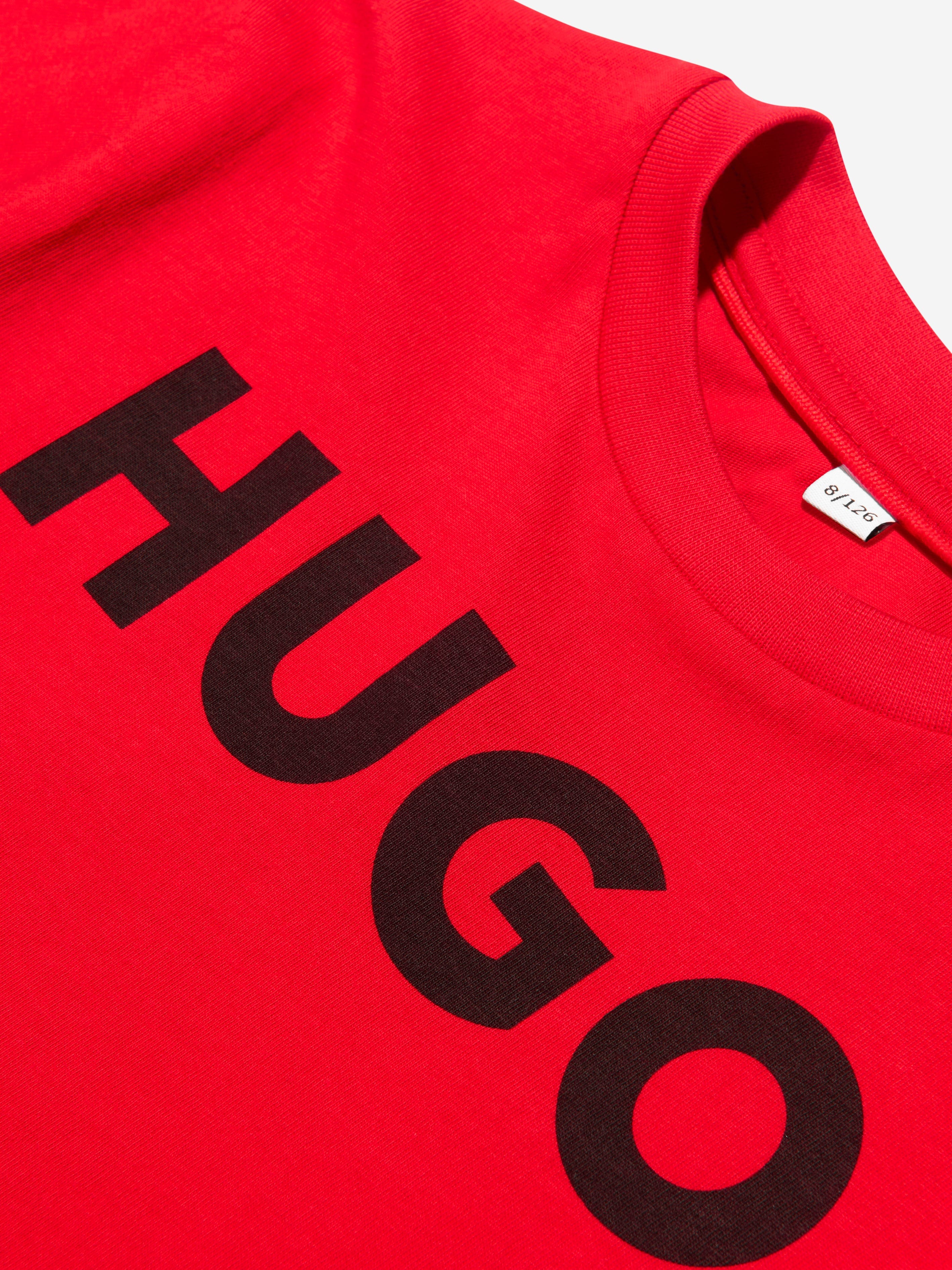 Hugo Boys Organic Cotton Logo Print T-Shirt in Red