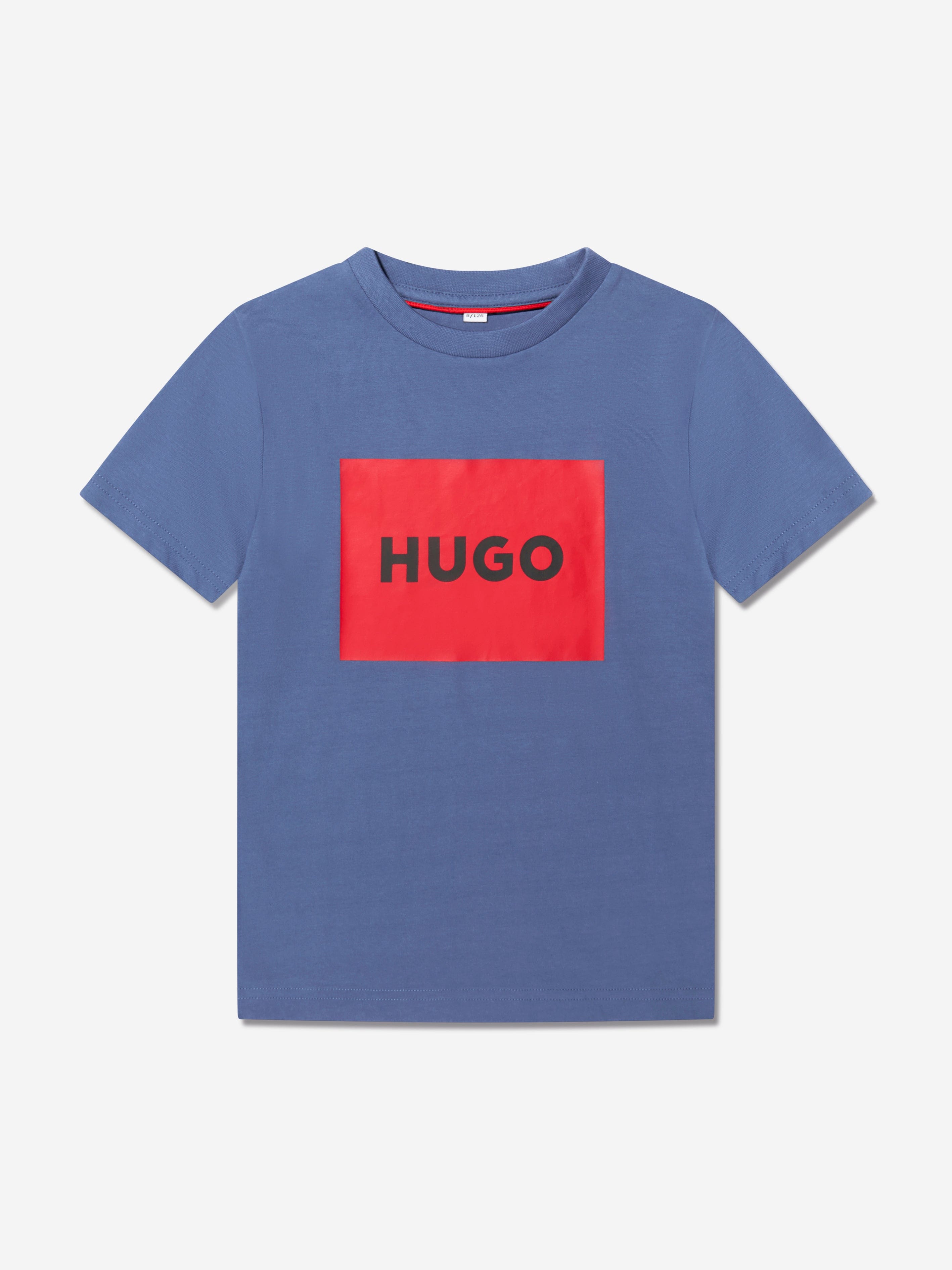 Hugo Boys Organic Cotton Logo Print T-Shirt in Blue