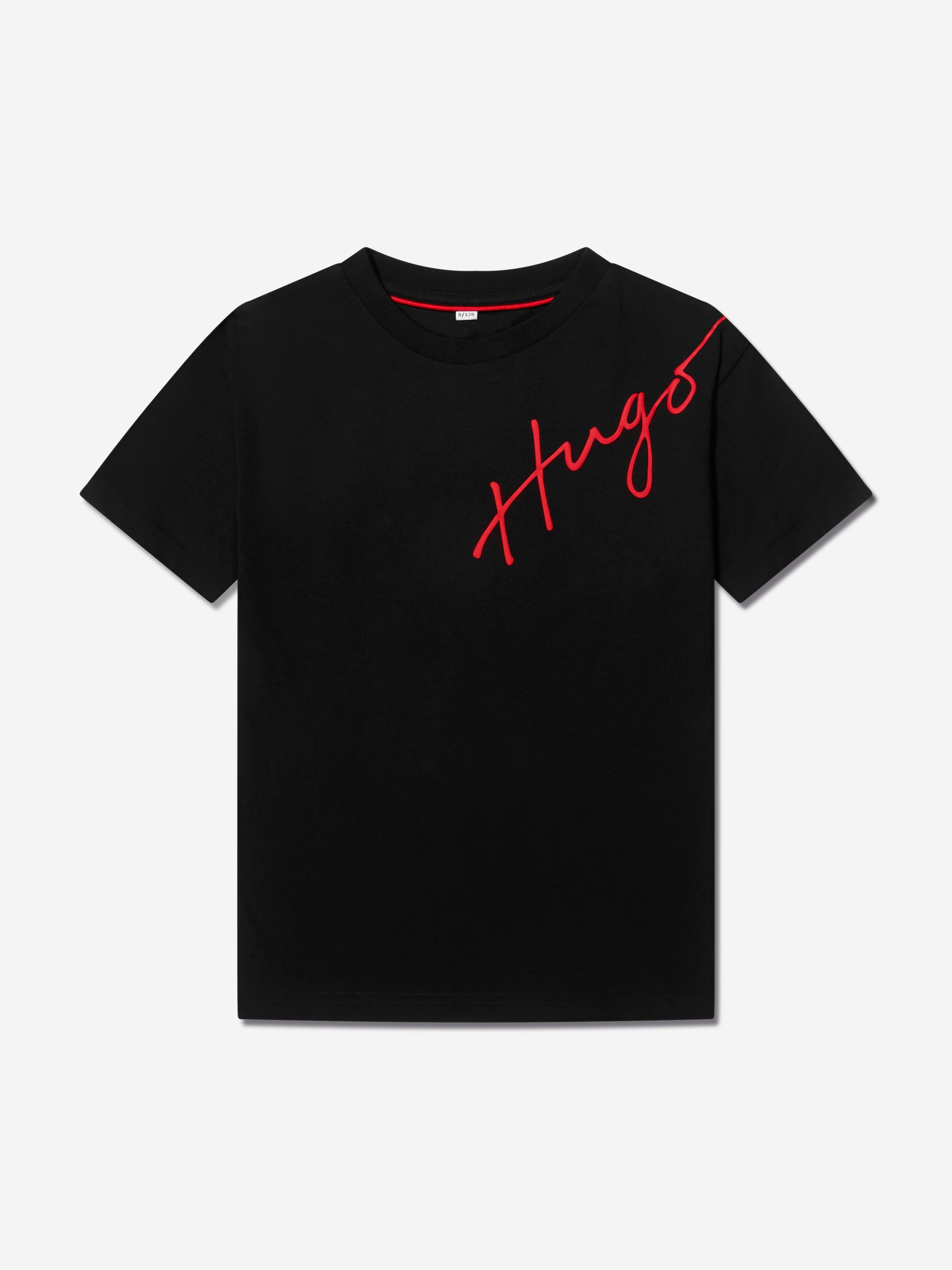 Hugo Boys Organic Cotton Logo Print T-Shirt in Black