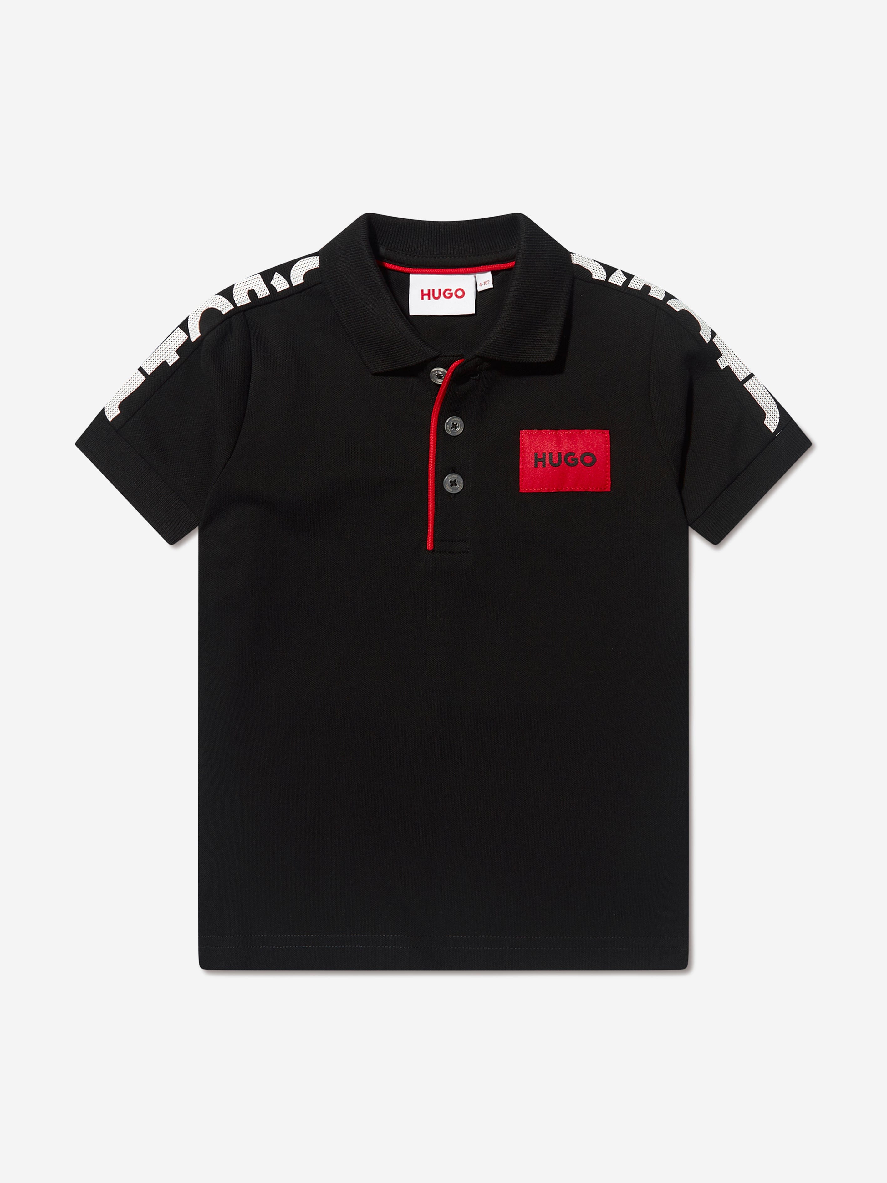 Hugo Boys Logo Print Polo Shirt in Black