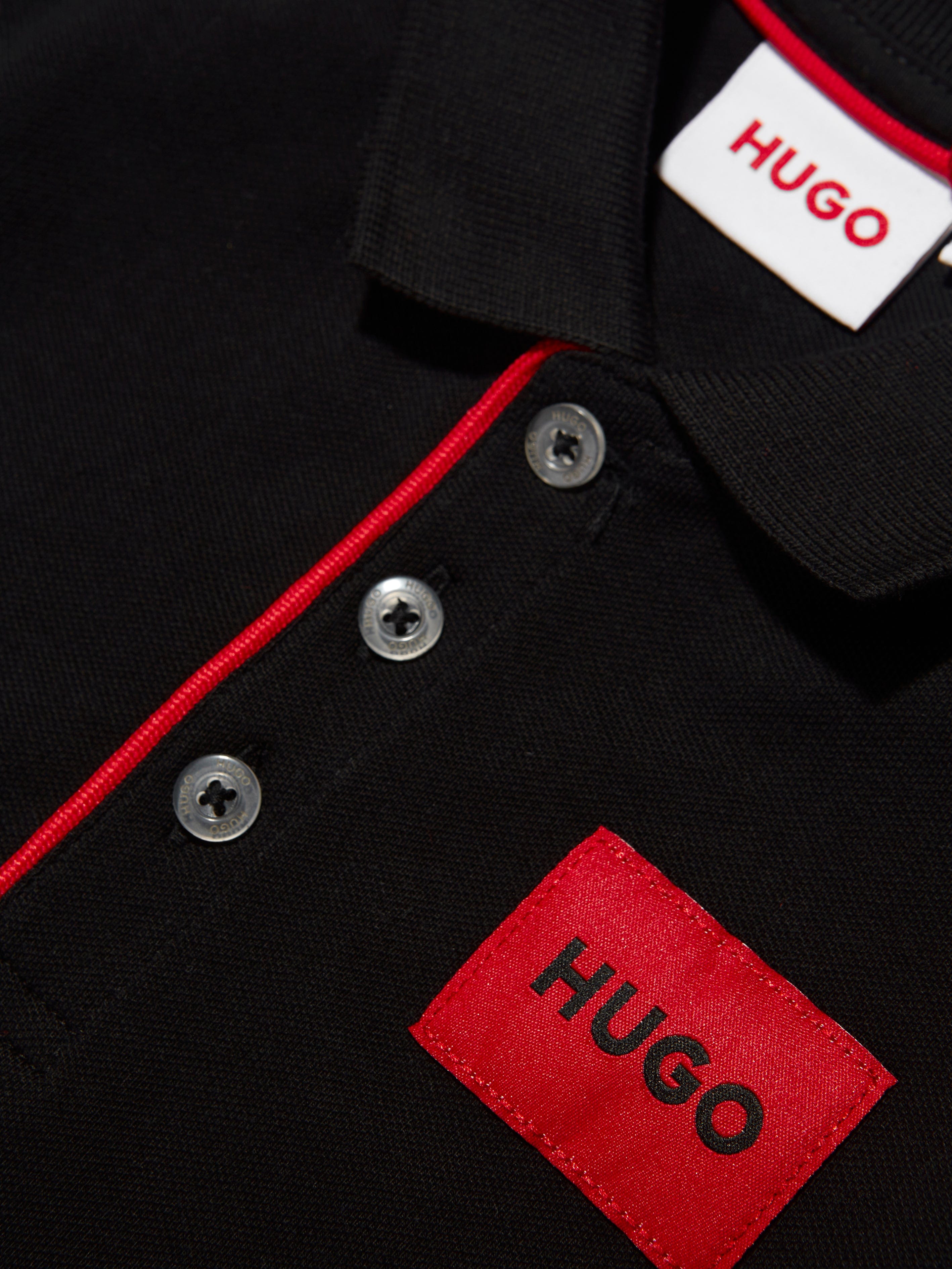 Hugo Boys Logo Print Polo Shirt in Black