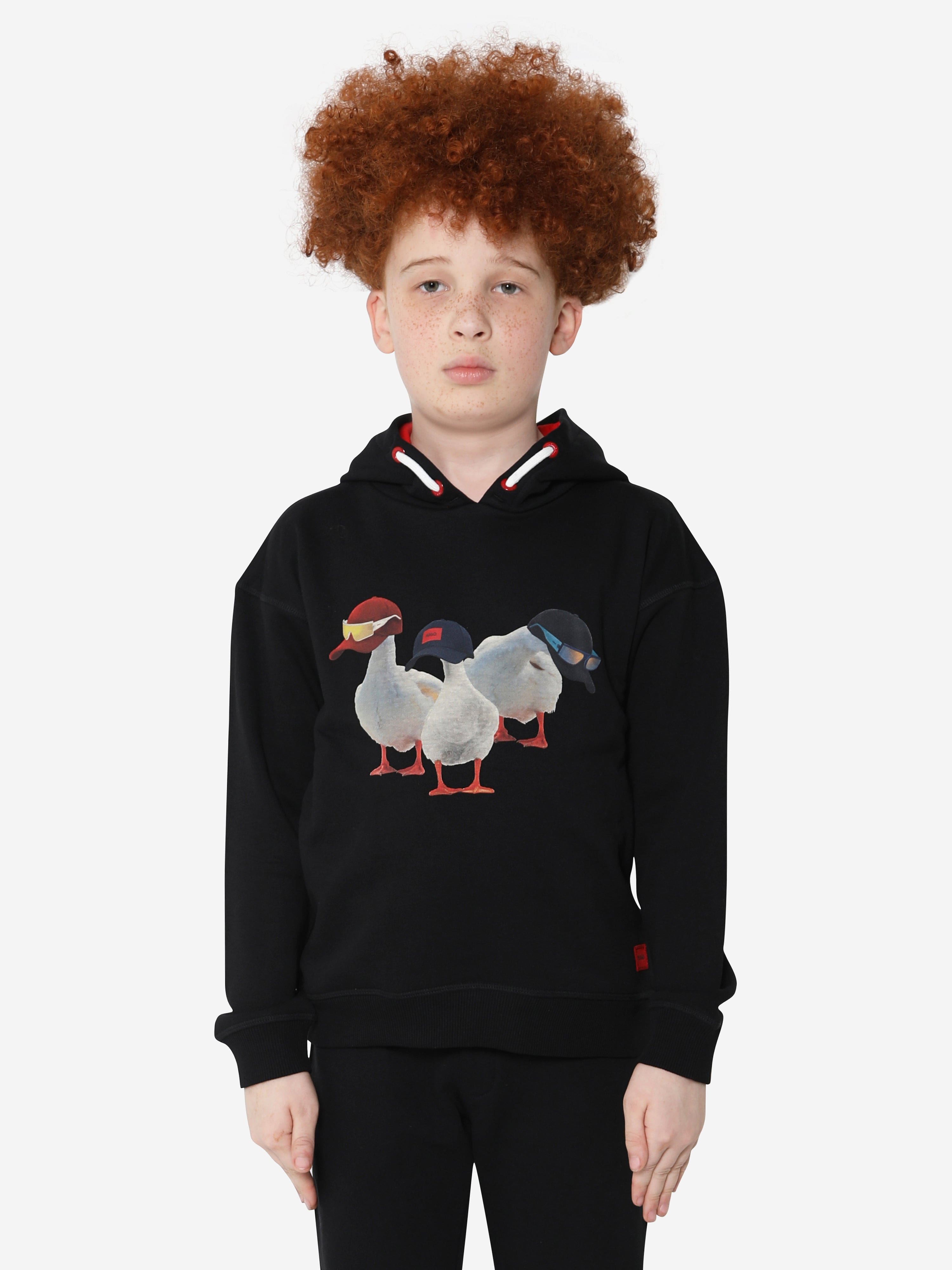 Hugo Boys Duck Print Hoodie in Black