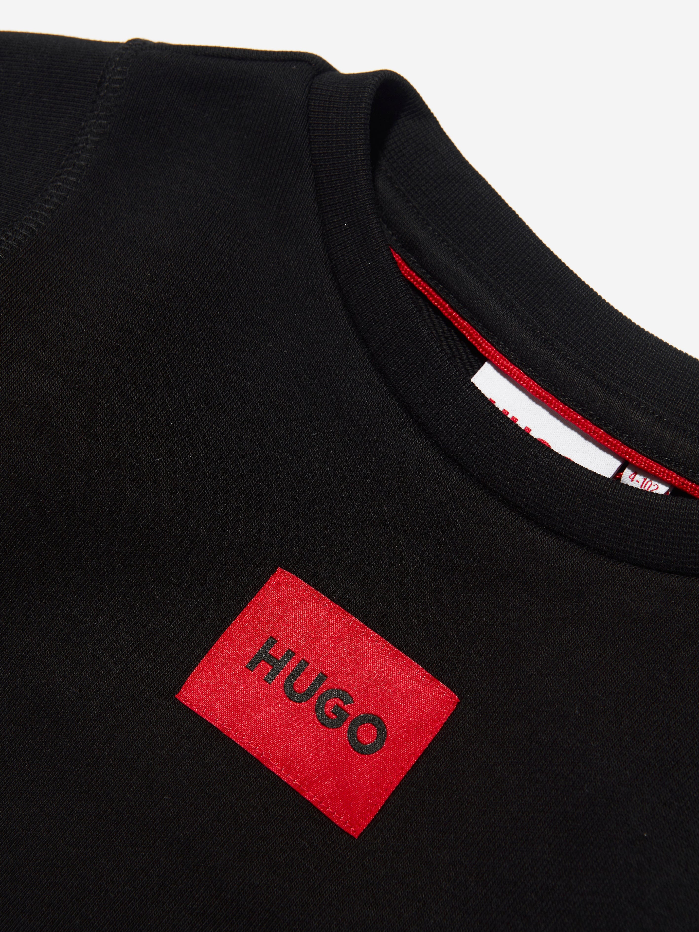 Hugo Boys Organic Cotton Logo Sweatshirt in Black