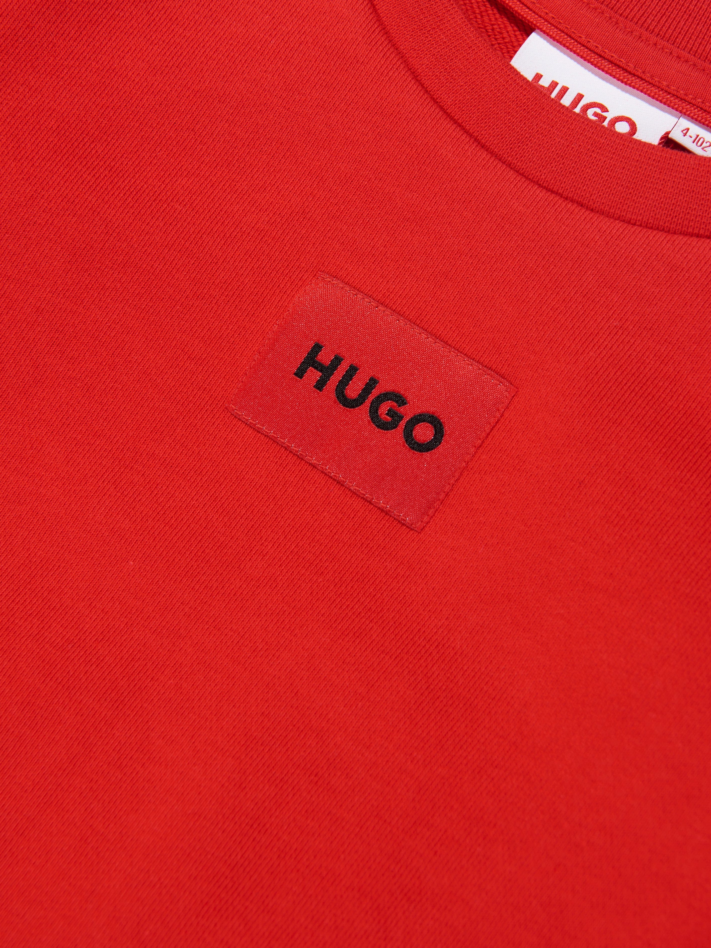 Hugo Boys Organic Cotton Logo Sweatshirt in Red