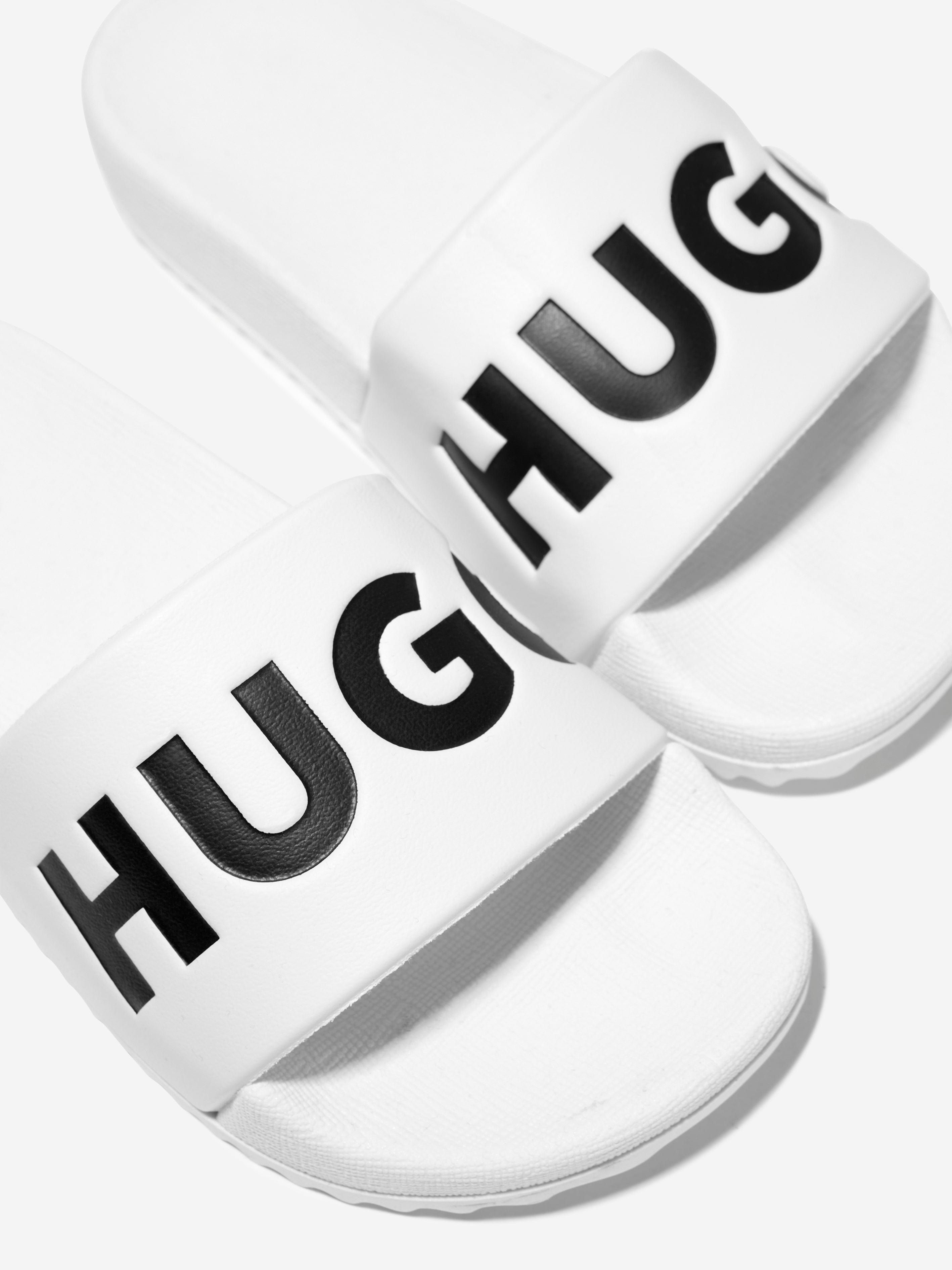 Hugo Boys Logo Sliders in White