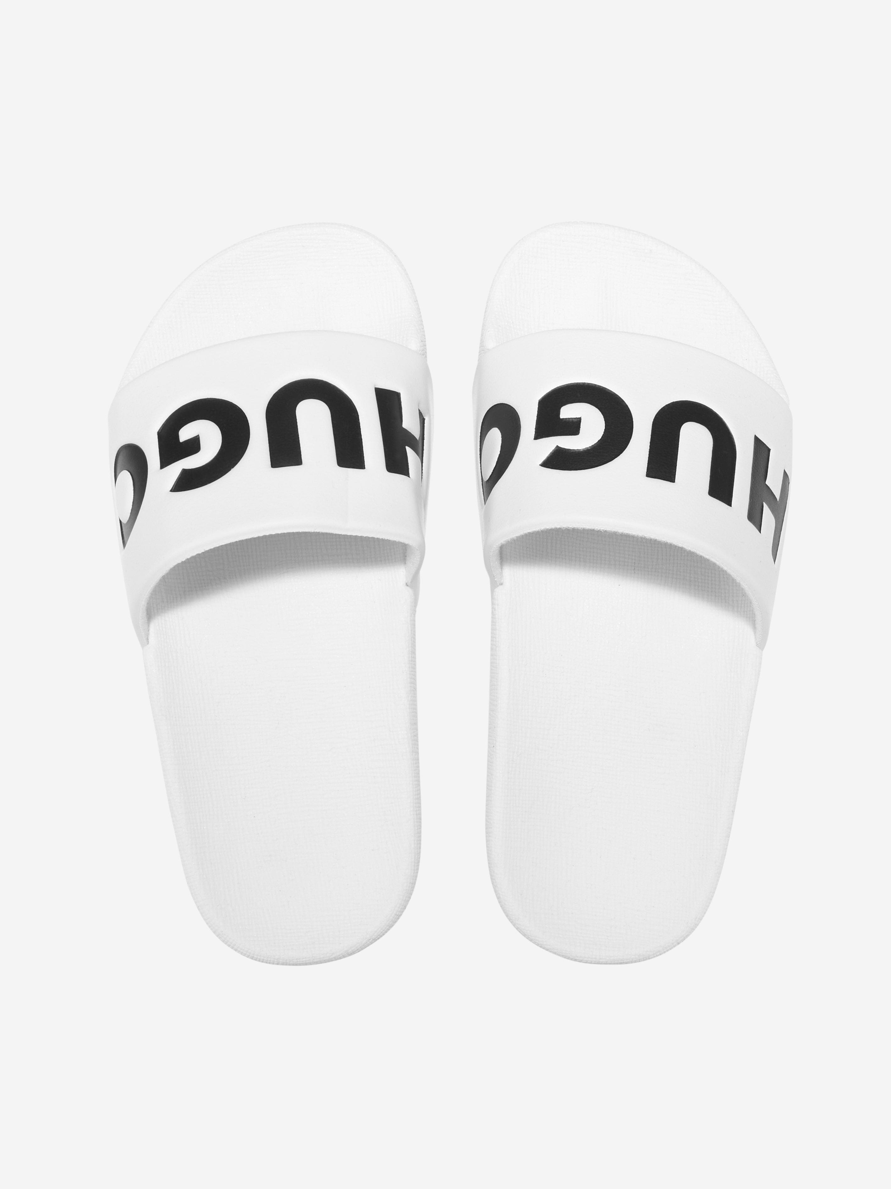 Hugo Boys Logo Sliders in White