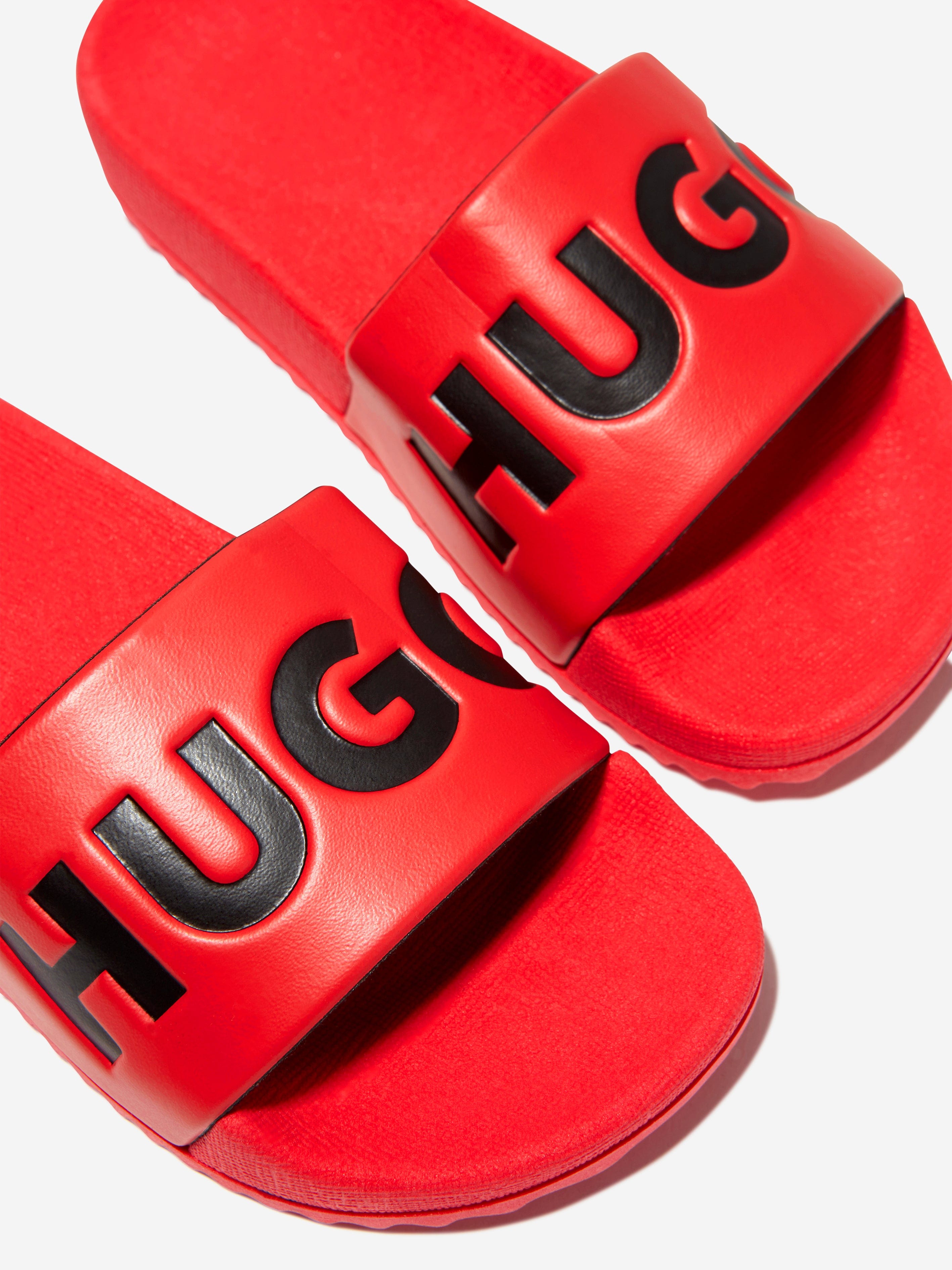 Hugo Boys Logo Sliders in Red