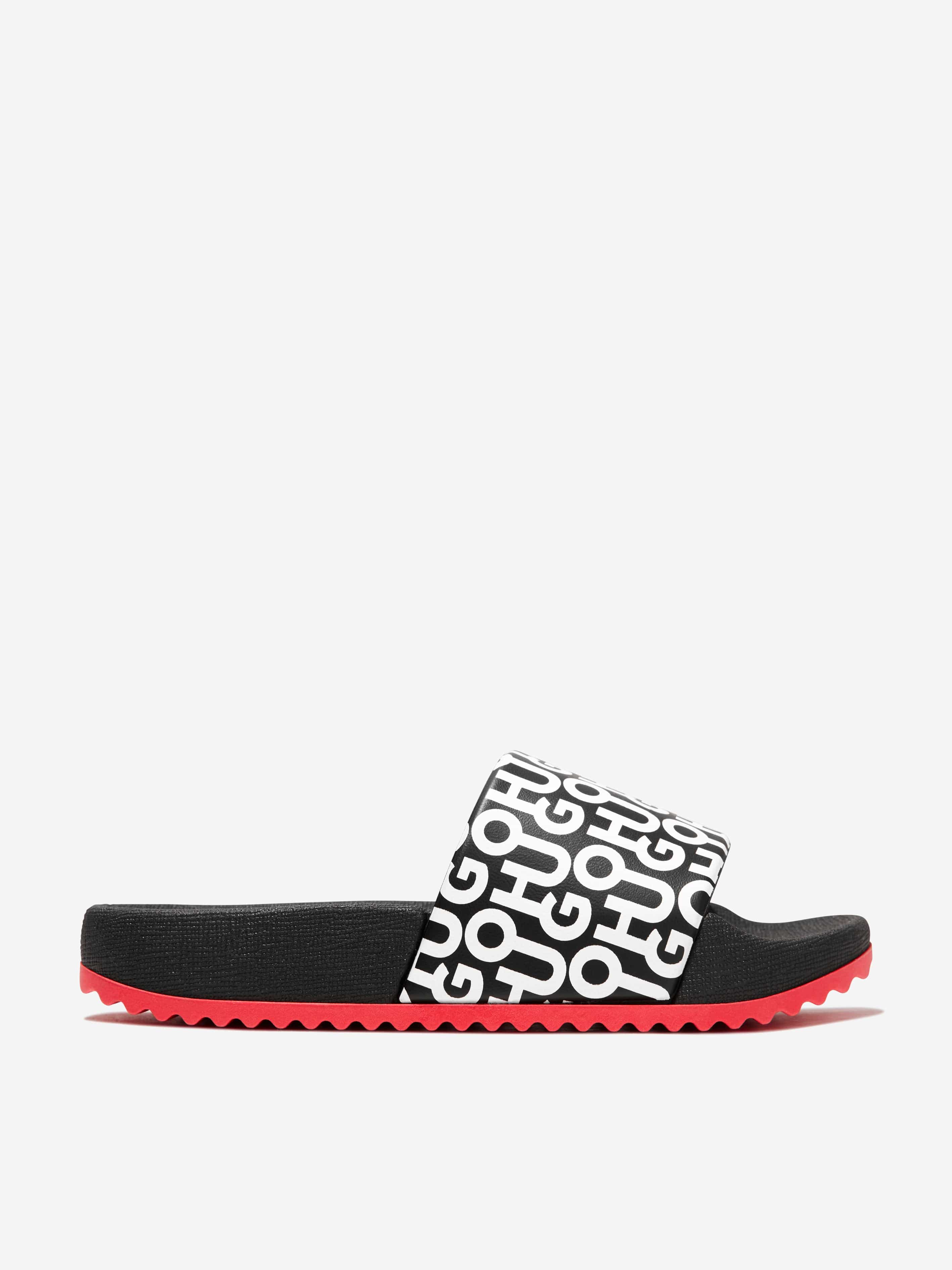 Hugo Boys Monogram Sliders in Black