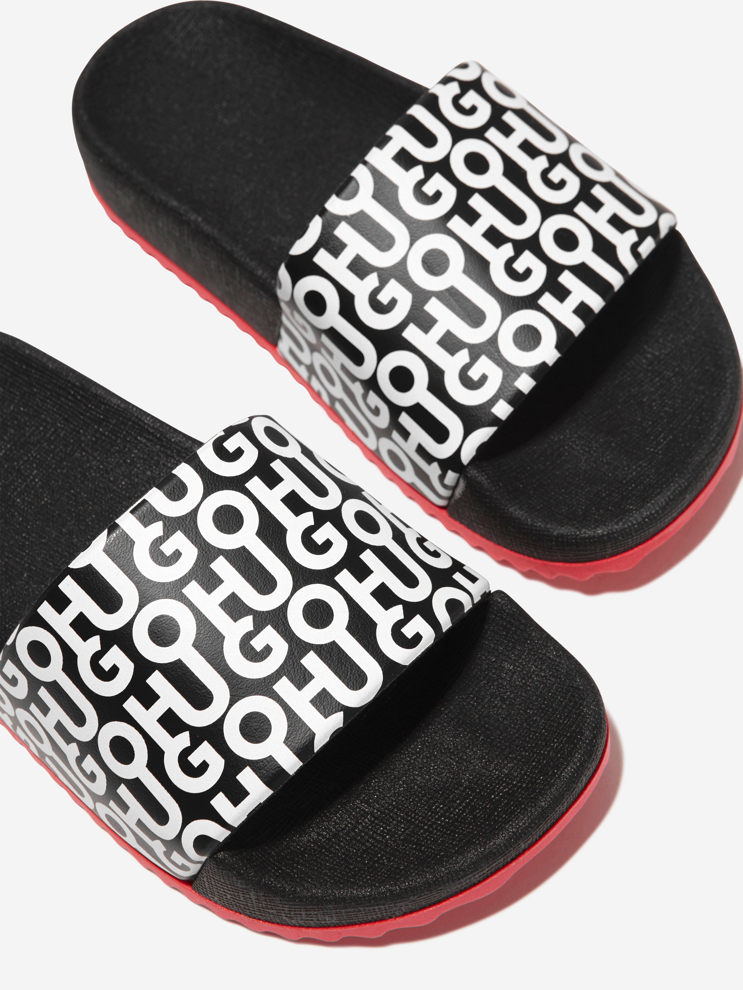 Hugo Boys Monogram Sliders in Black