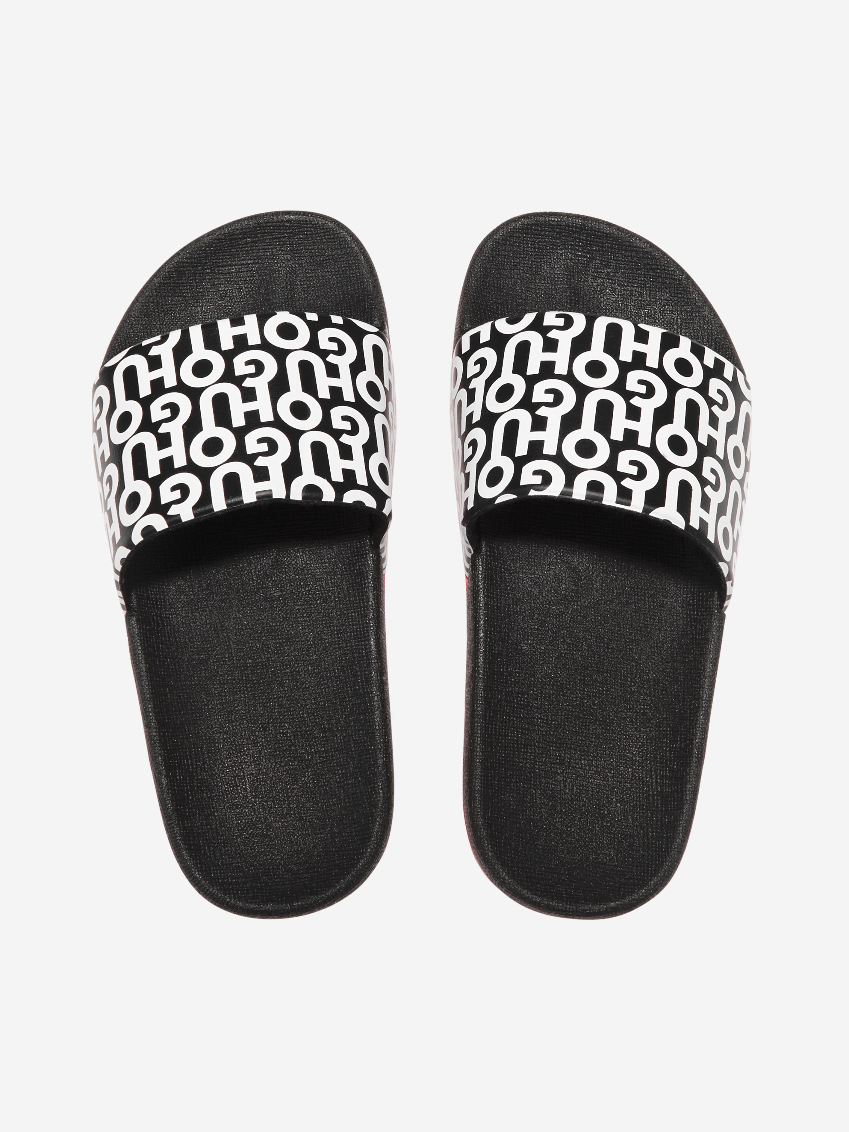 Hugo Boys Monogram Sliders in Black