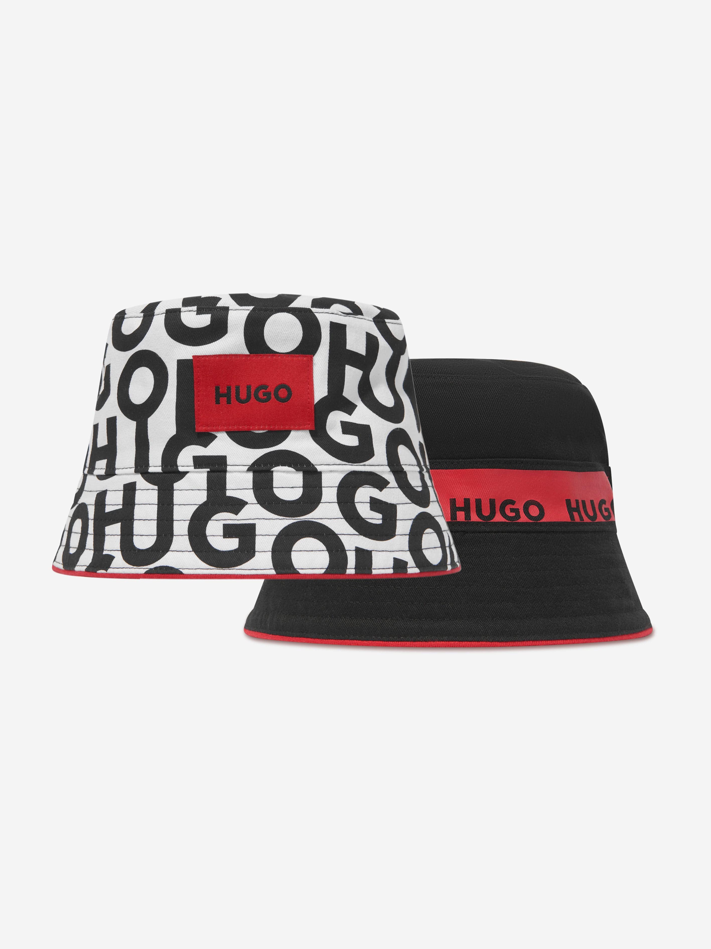 Hugo Kids Reversible Logo Bucket Hat in White