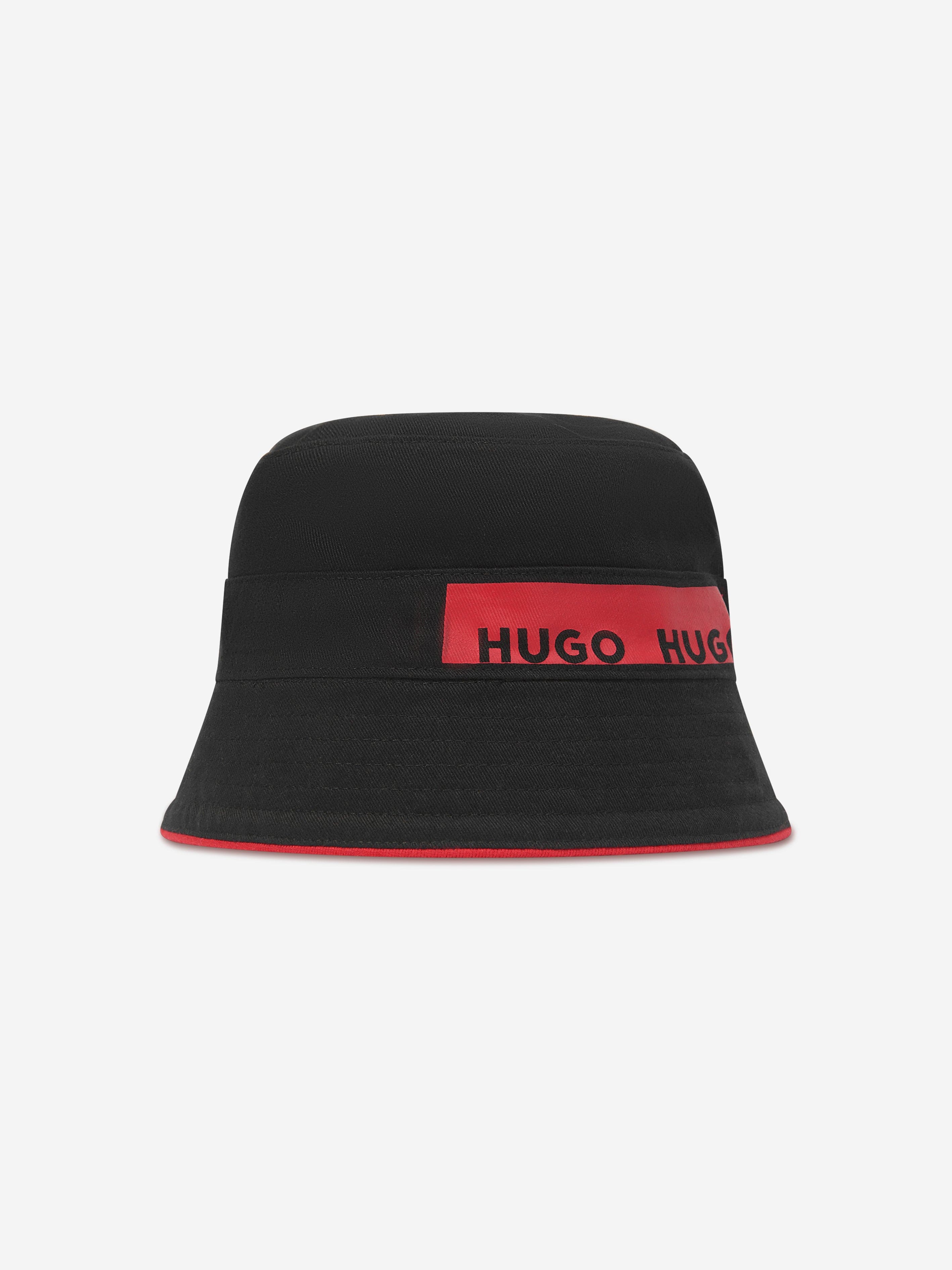 Hugo Kids Reversible Logo Bucket Hat in White