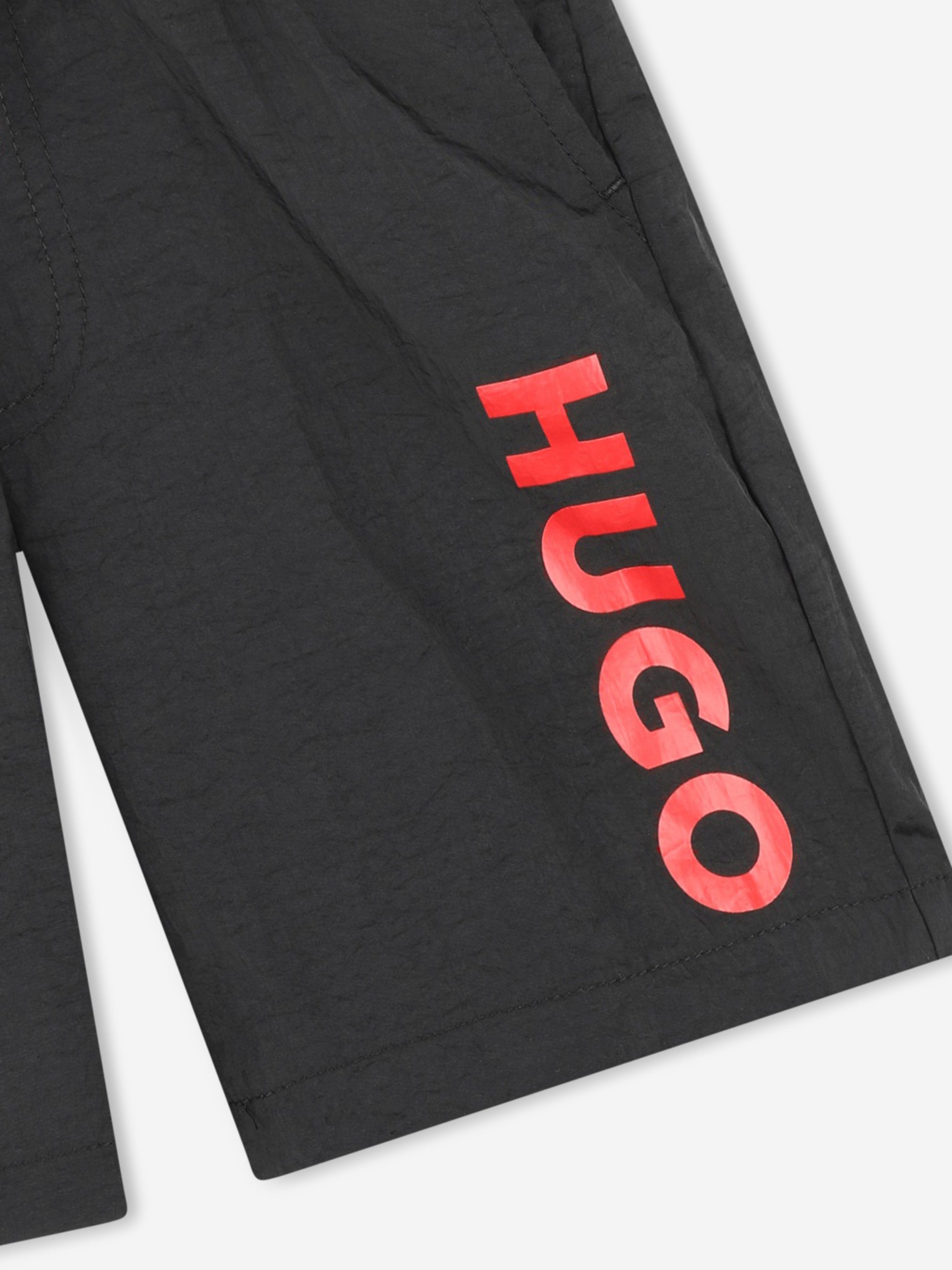 Hugo Boys Logo Print Swim Shorts in Black