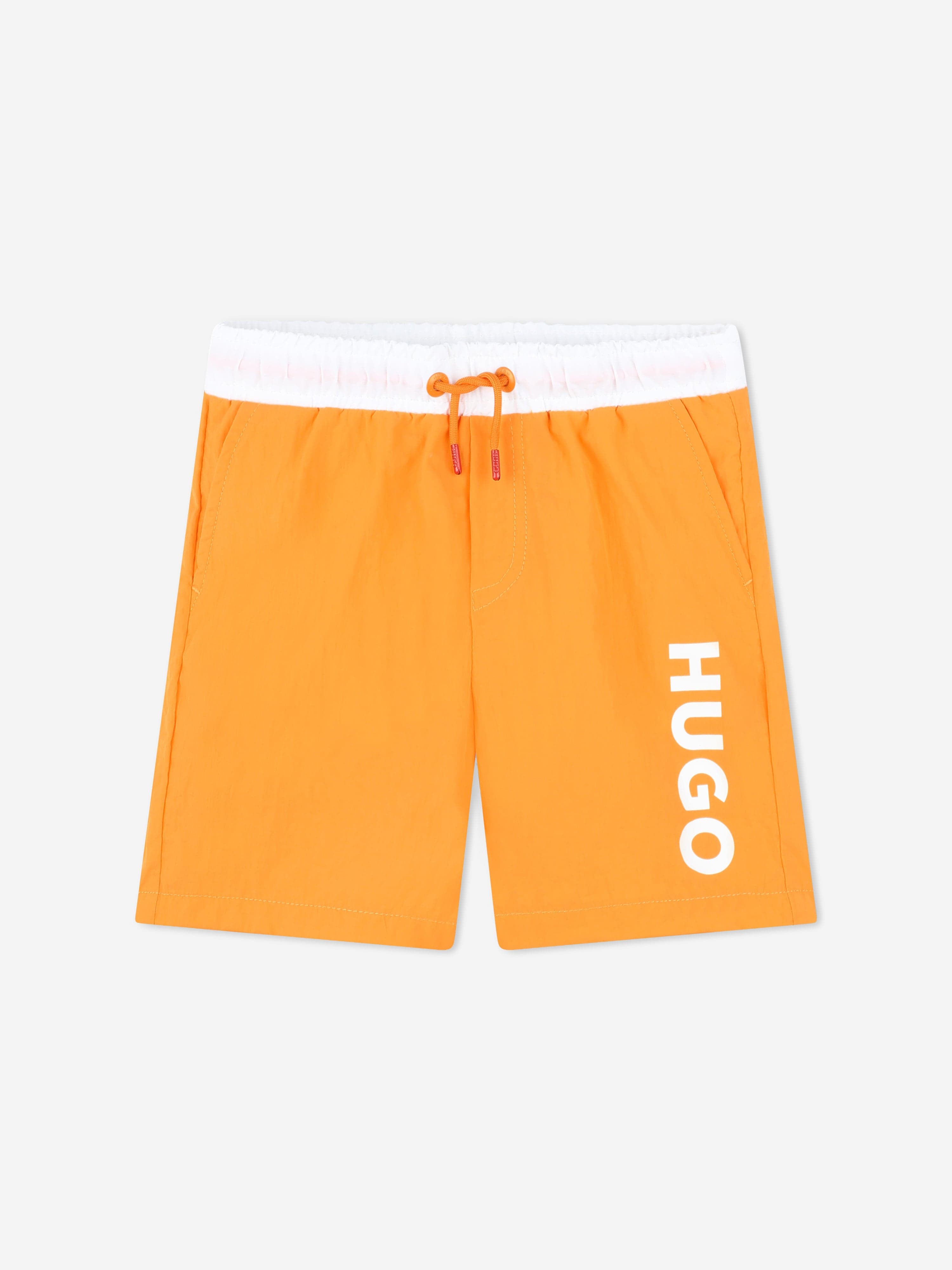 Hugo Boys Logo Print Swim Shorts in Orange