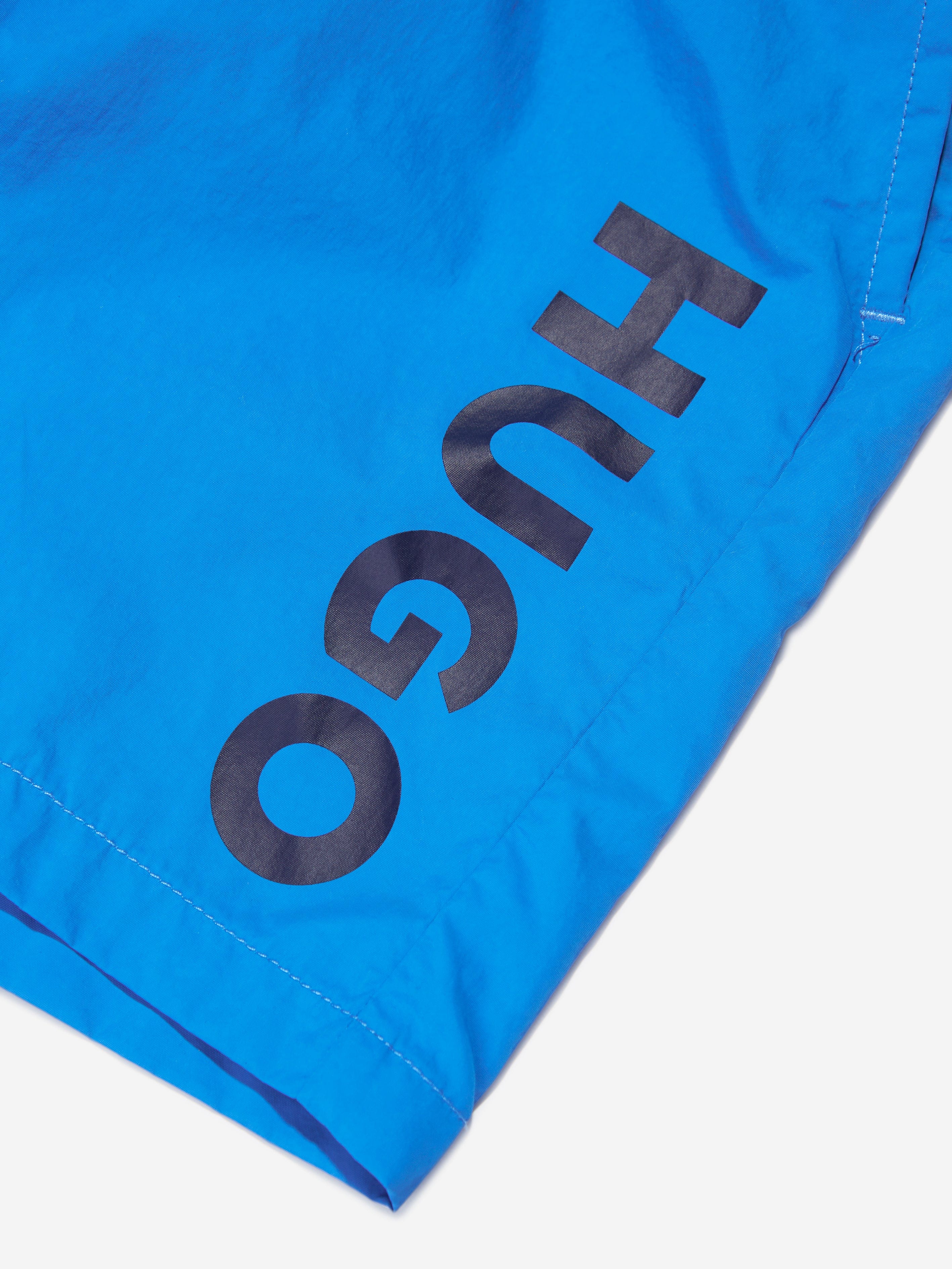 Hugo Boys Logo Print Swim Shorts in Blue