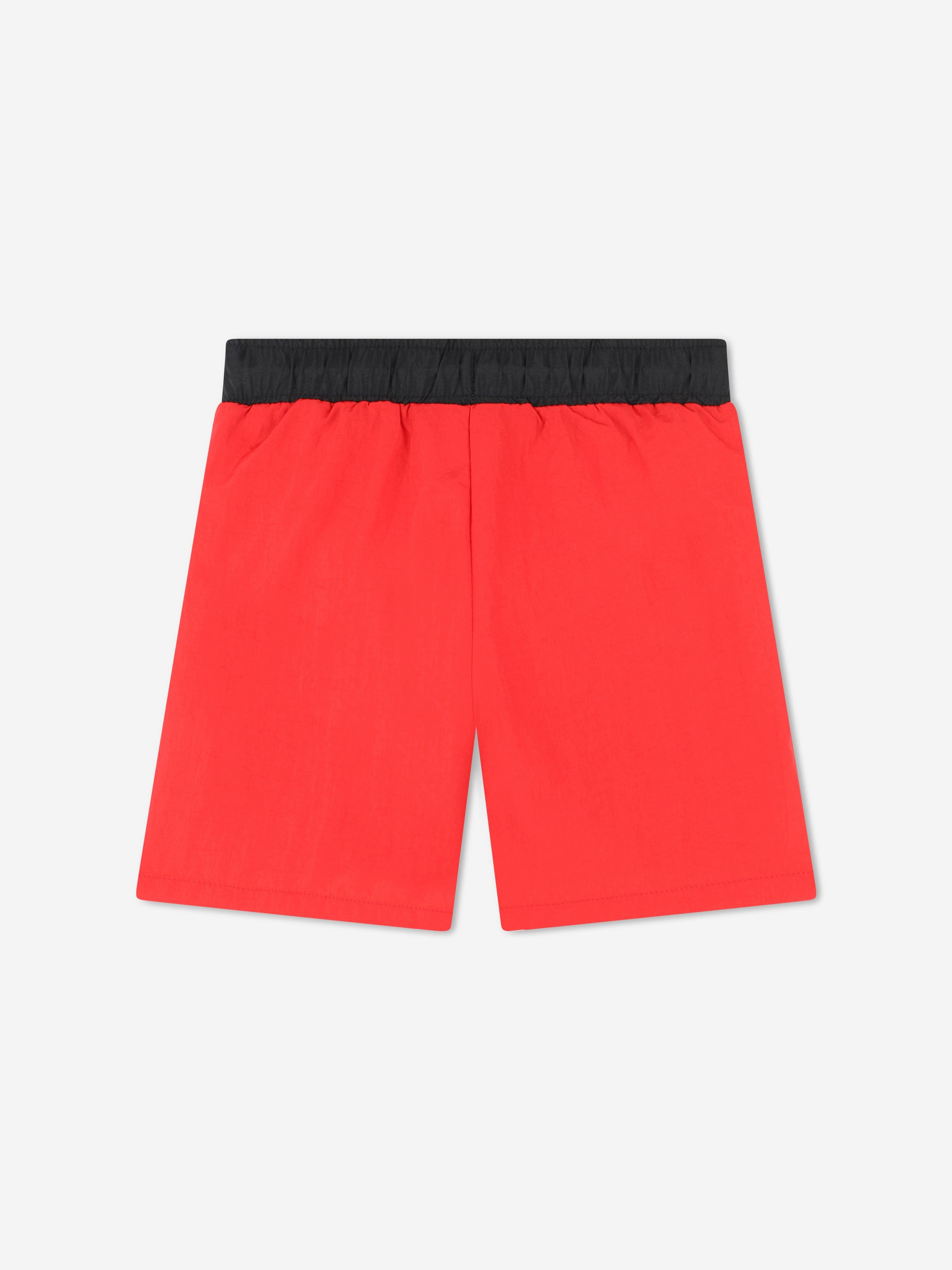 Hugo Boys Logo Print Swim Shorts in Red