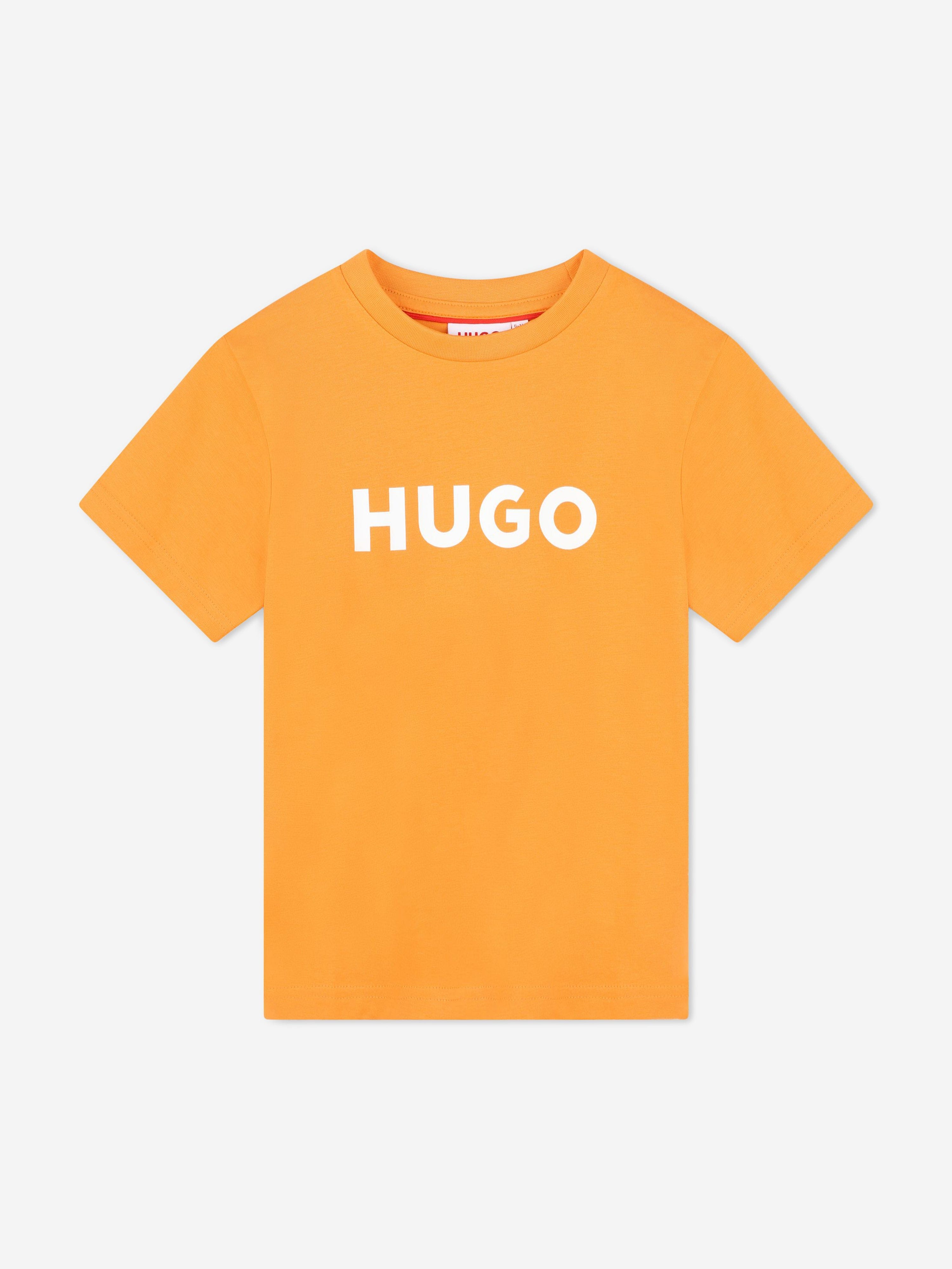 Hugo Boys Logo Print T-Shirt in Orange