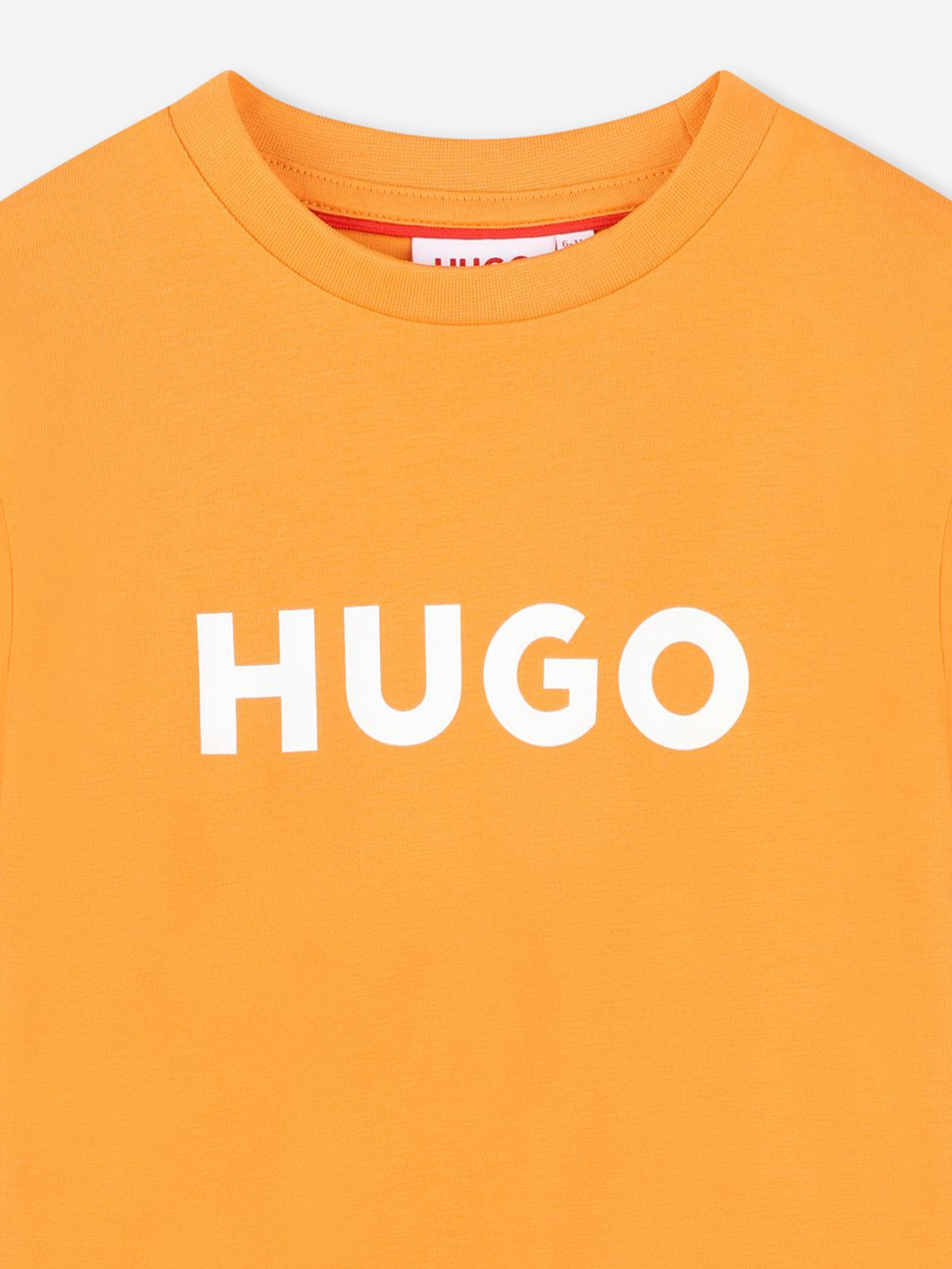 Hugo Boys Logo Print T-Shirt in Orange