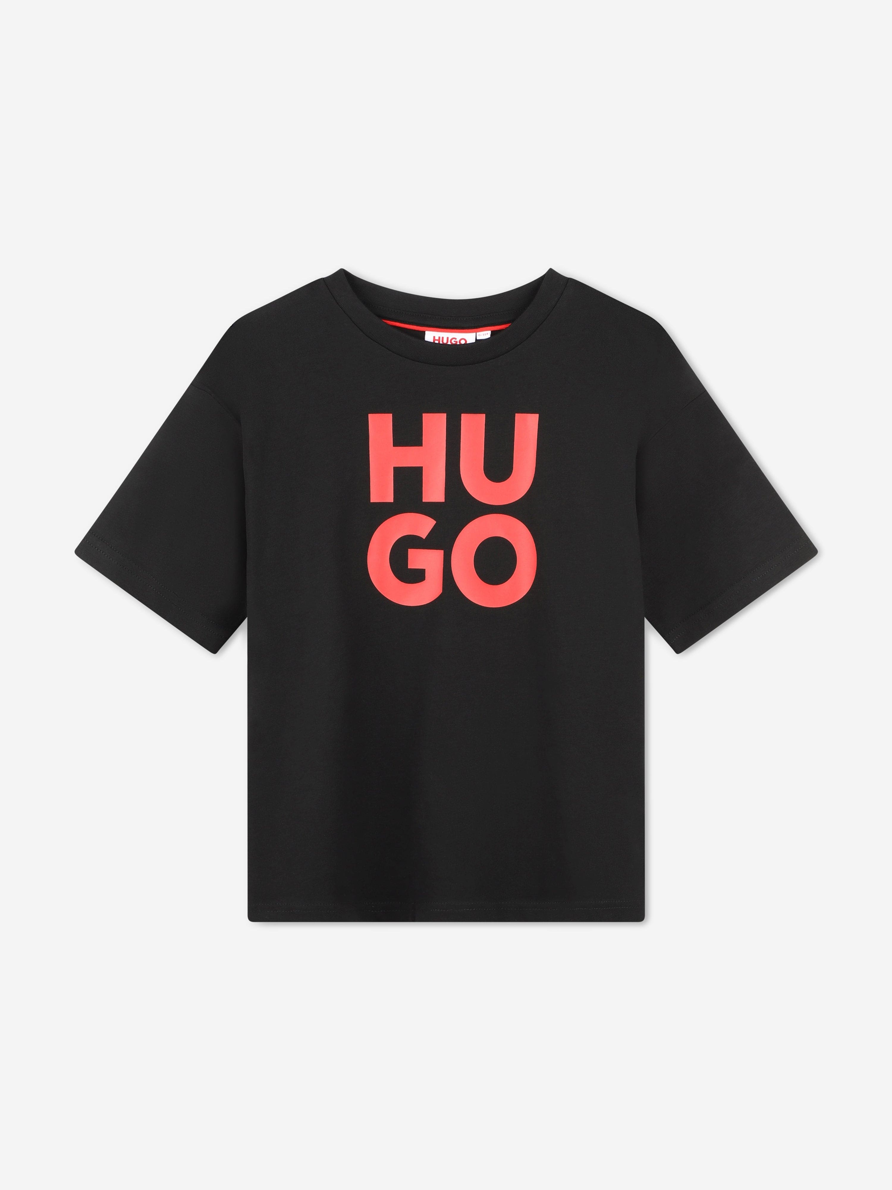 Hugo Boys Stacked Logo T-Shirt in Black