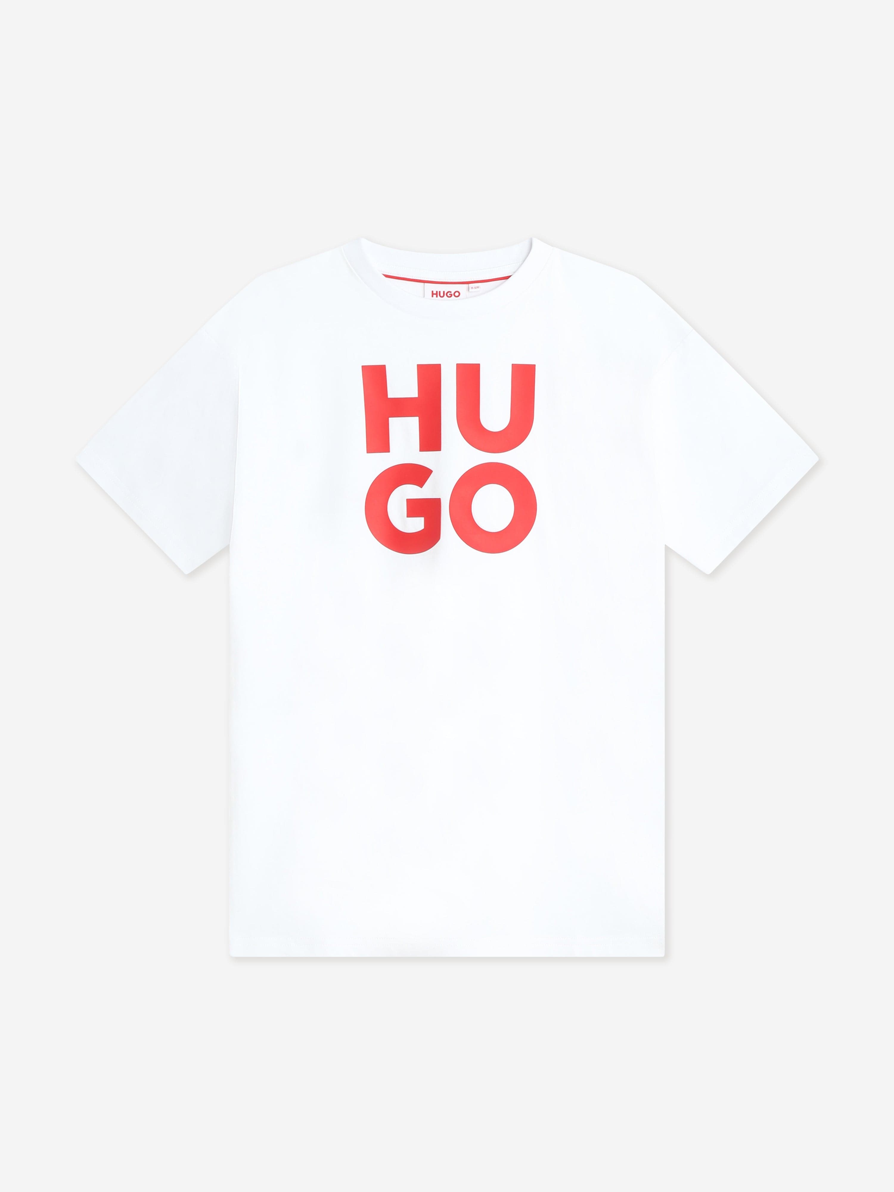 Hugo Boys Stacked Logo T-Shirt in White