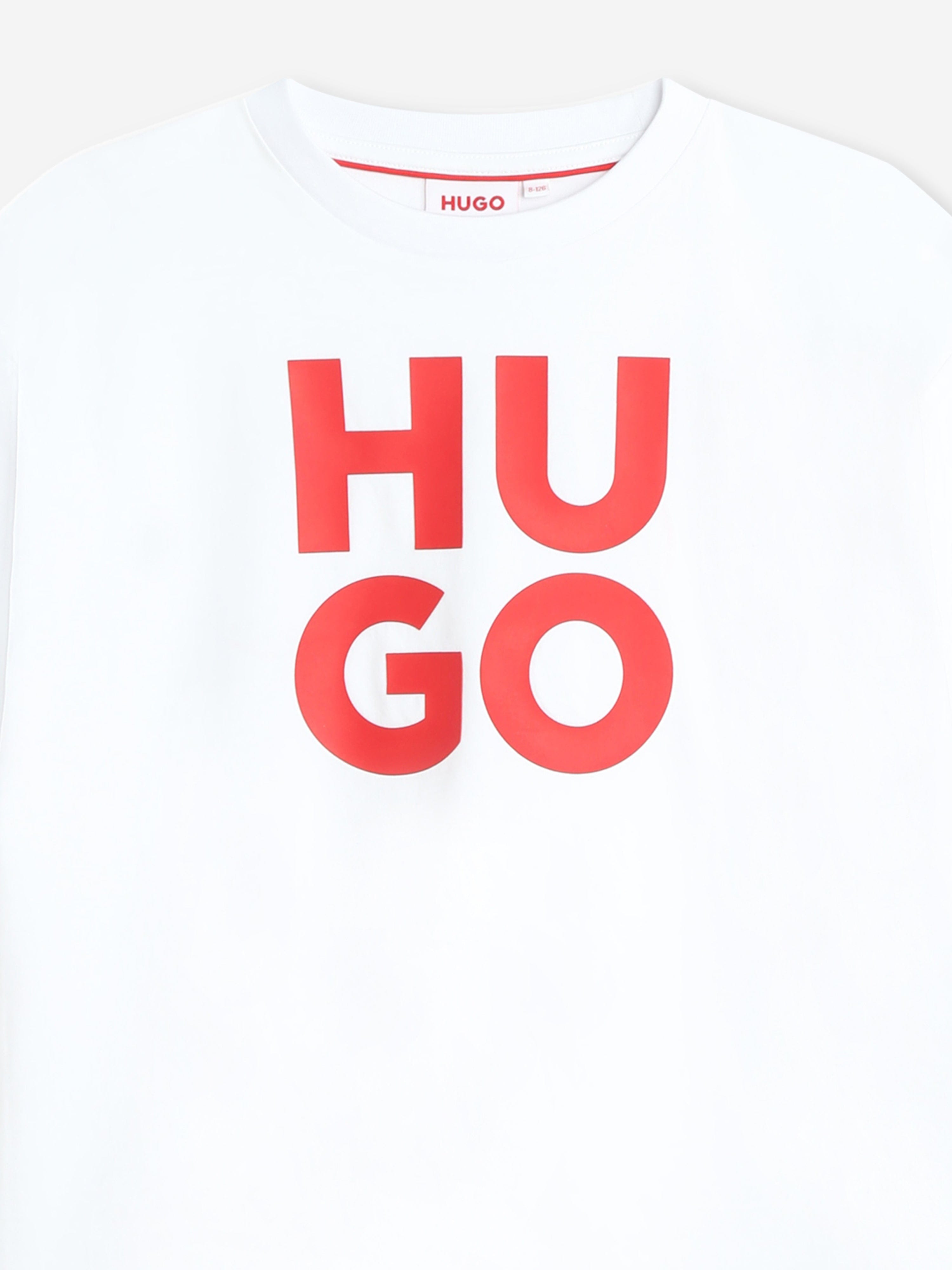 Hugo Boys Stacked Logo T-Shirt in White