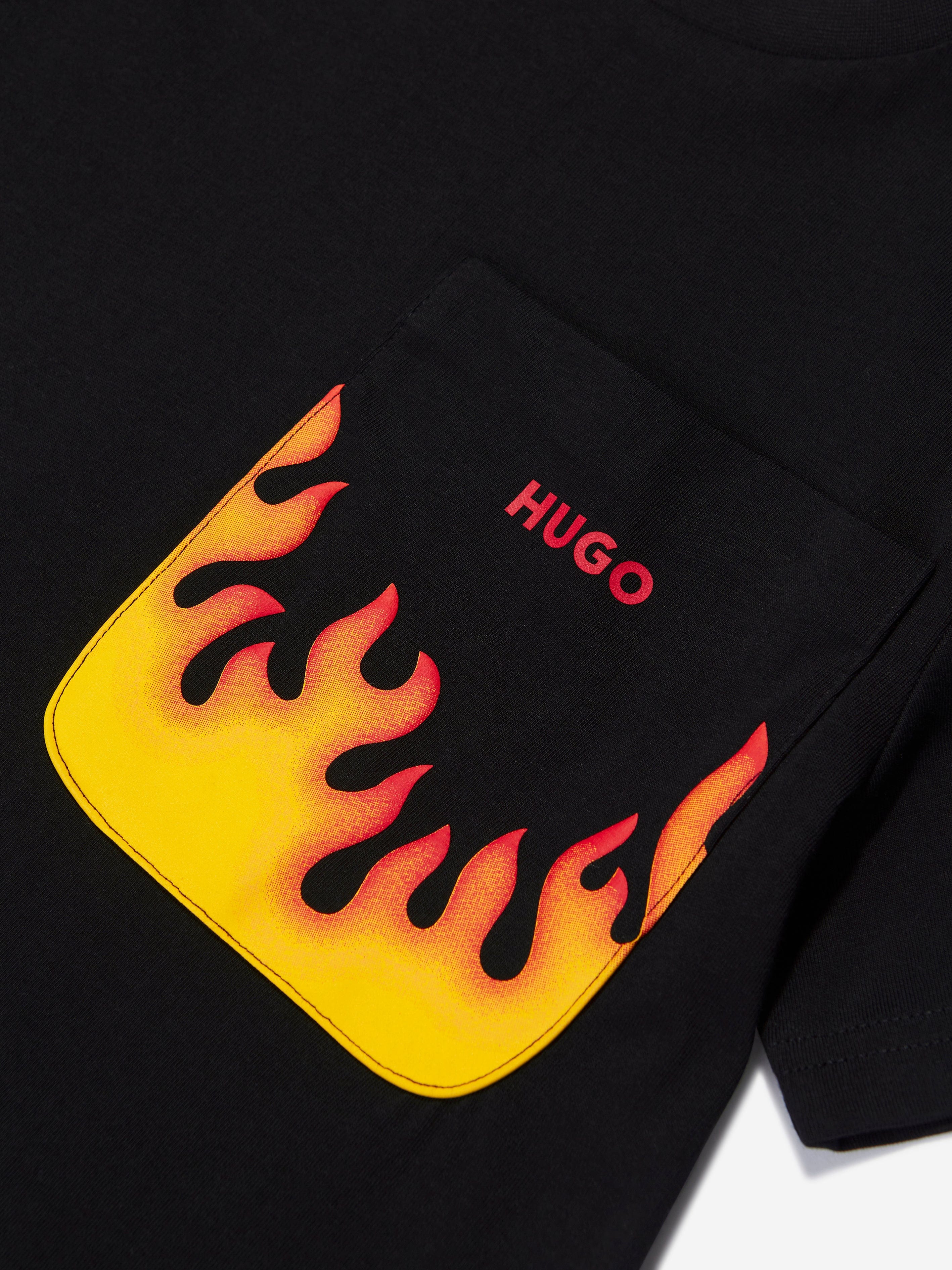 Hugo Boys Flames Pocket T-Shirt in Black