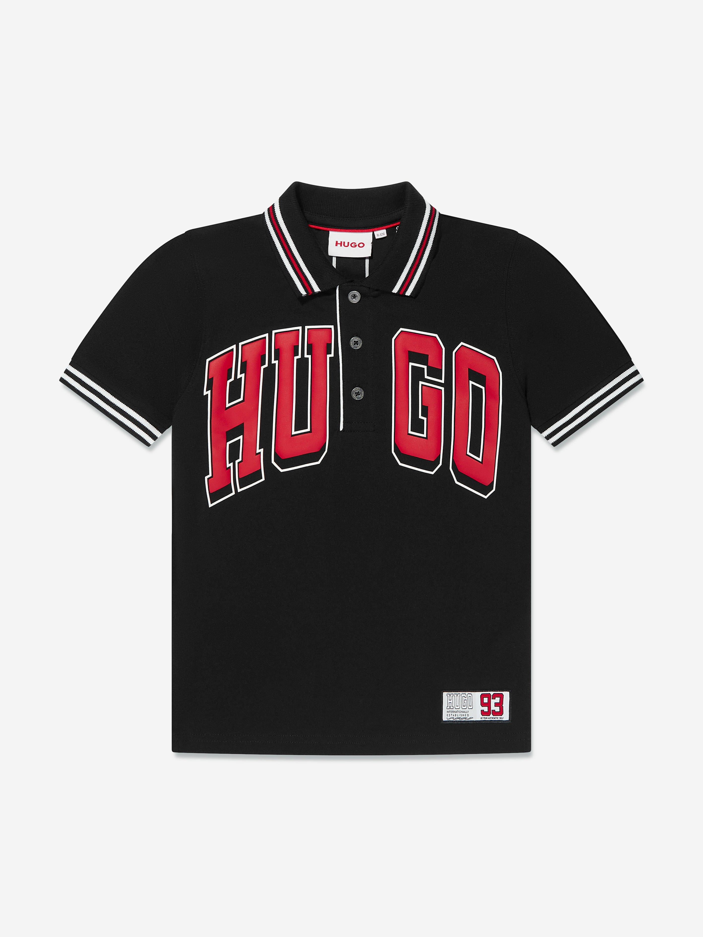 Hugo Boys Logo Print Polo Shirt in Black