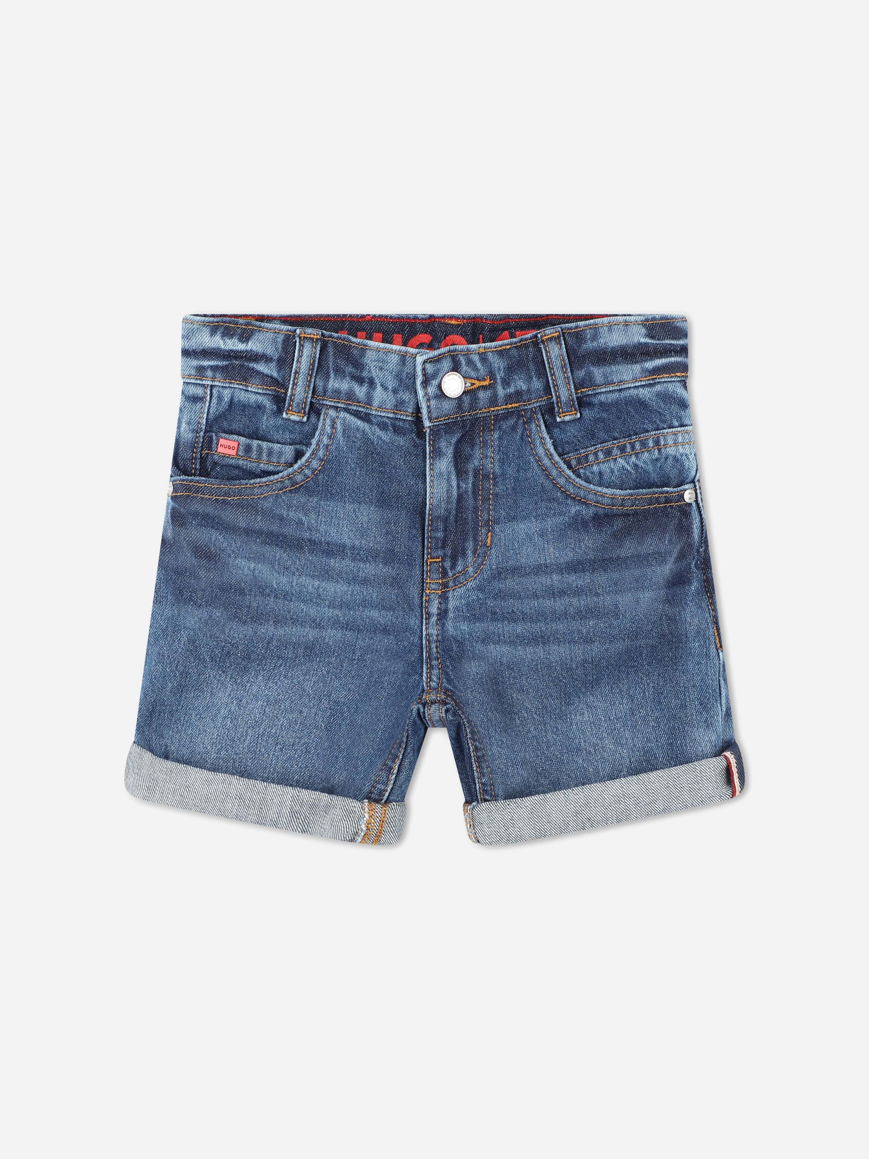 Hugo Boys Regular Fit Denim Bermuda Shorts in Blue