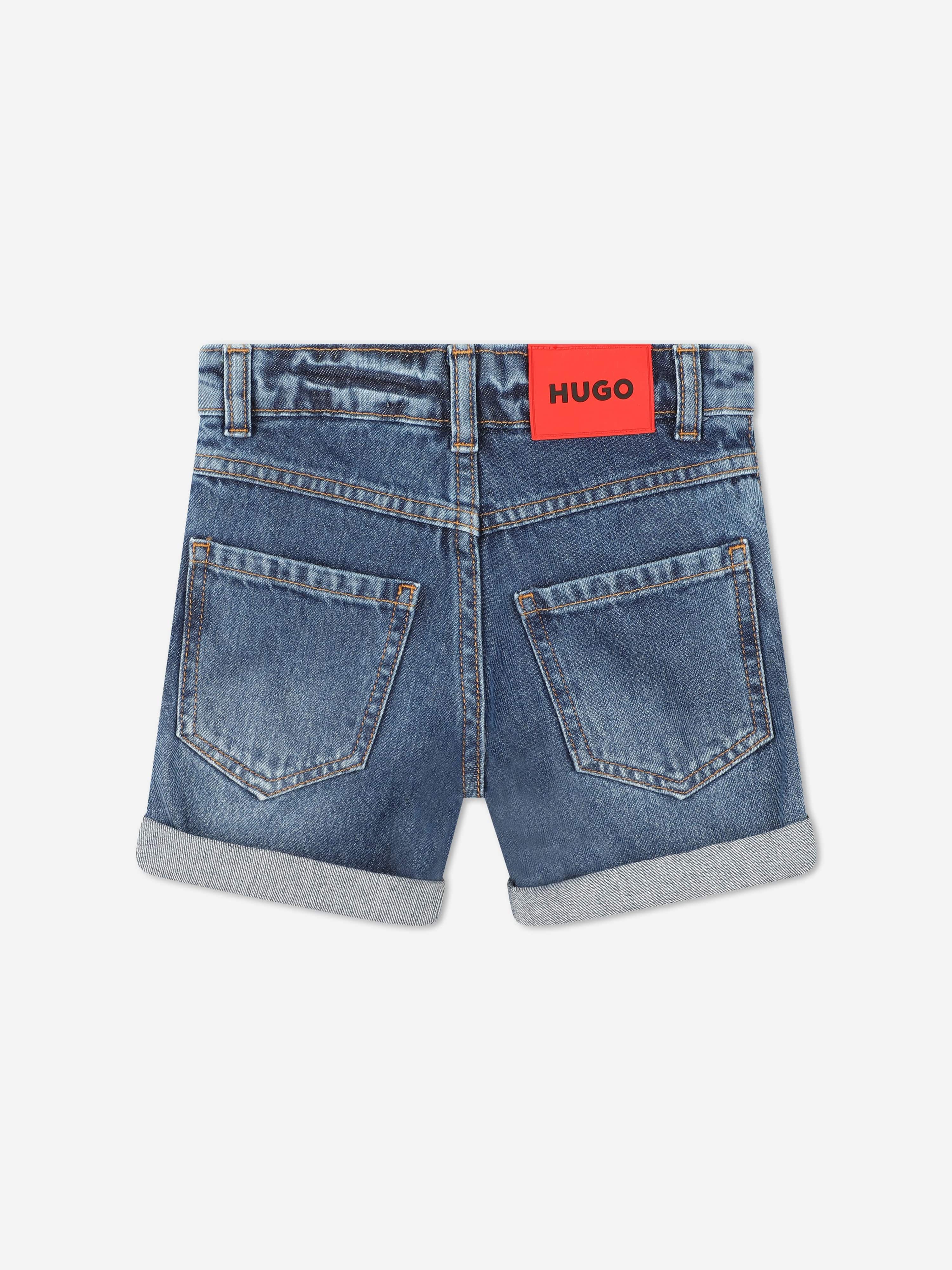 Hugo Boys Regular Fit Denim Bermuda Shorts in Blue