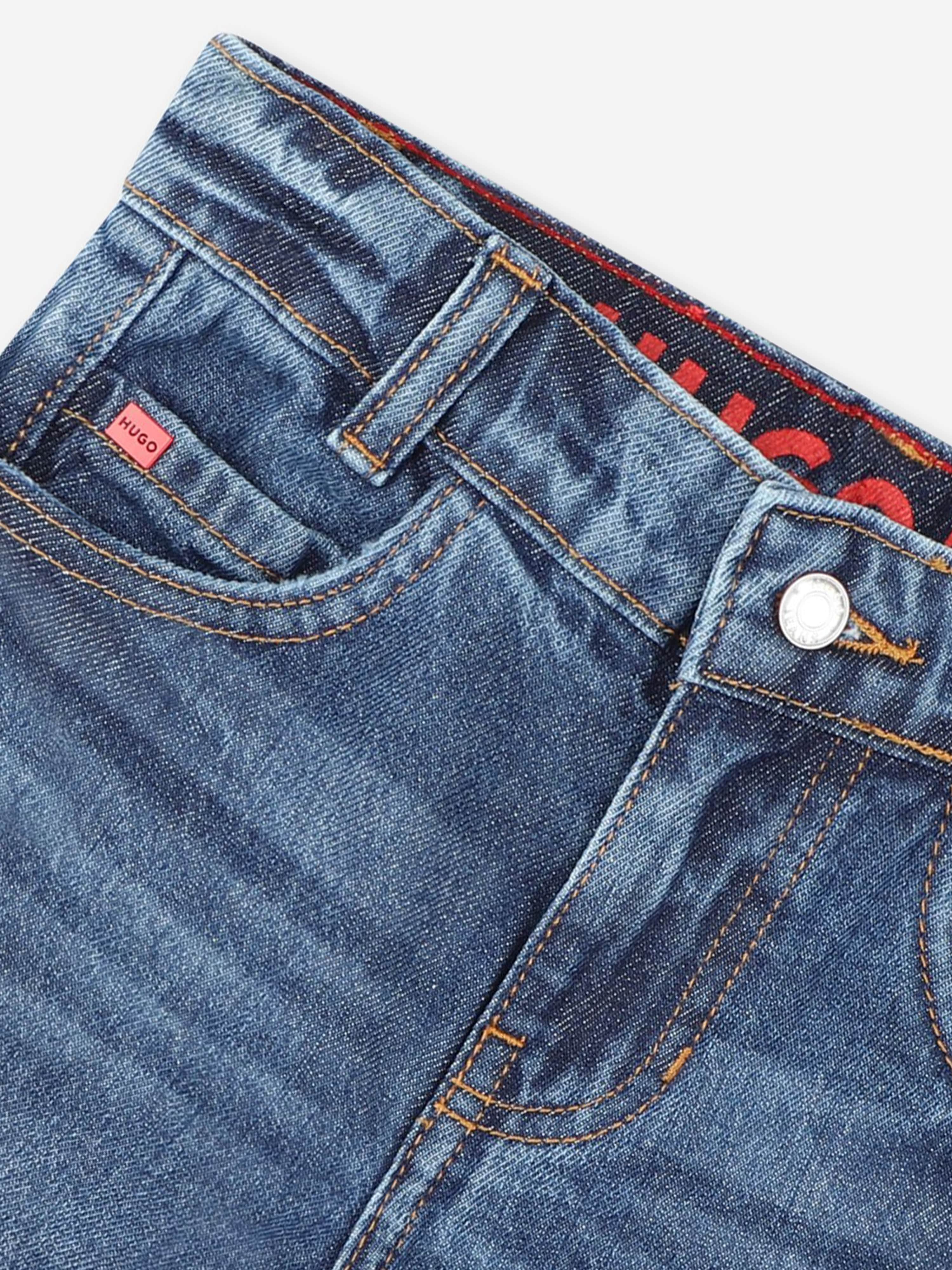 Hugo Boys Regular Fit Denim Bermuda Shorts in Blue